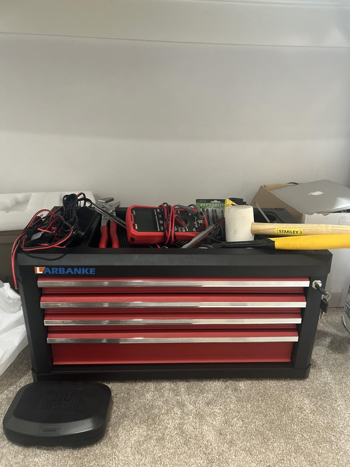 LARBANKE 4-Drawer Tool Box, Portable Tool Box with Lock&Keys,Toolbox with Waterproof and Rust-resistant Countertop,Anti-collision Corner,Special Connection Rods for Stacking with 5/7-Drawer Tool Chest customer photo 1
