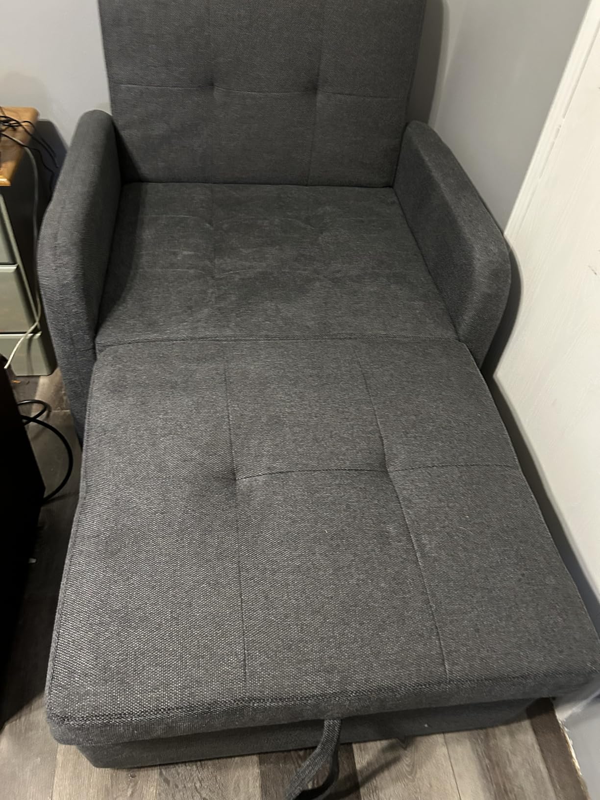 Convertible Sleeper Chair-Fabric Futon Sofa Bed, Single Sleeper Sofa with USB Port, Foldable Table, Pillow, Adjustable Backrest customer photo 1