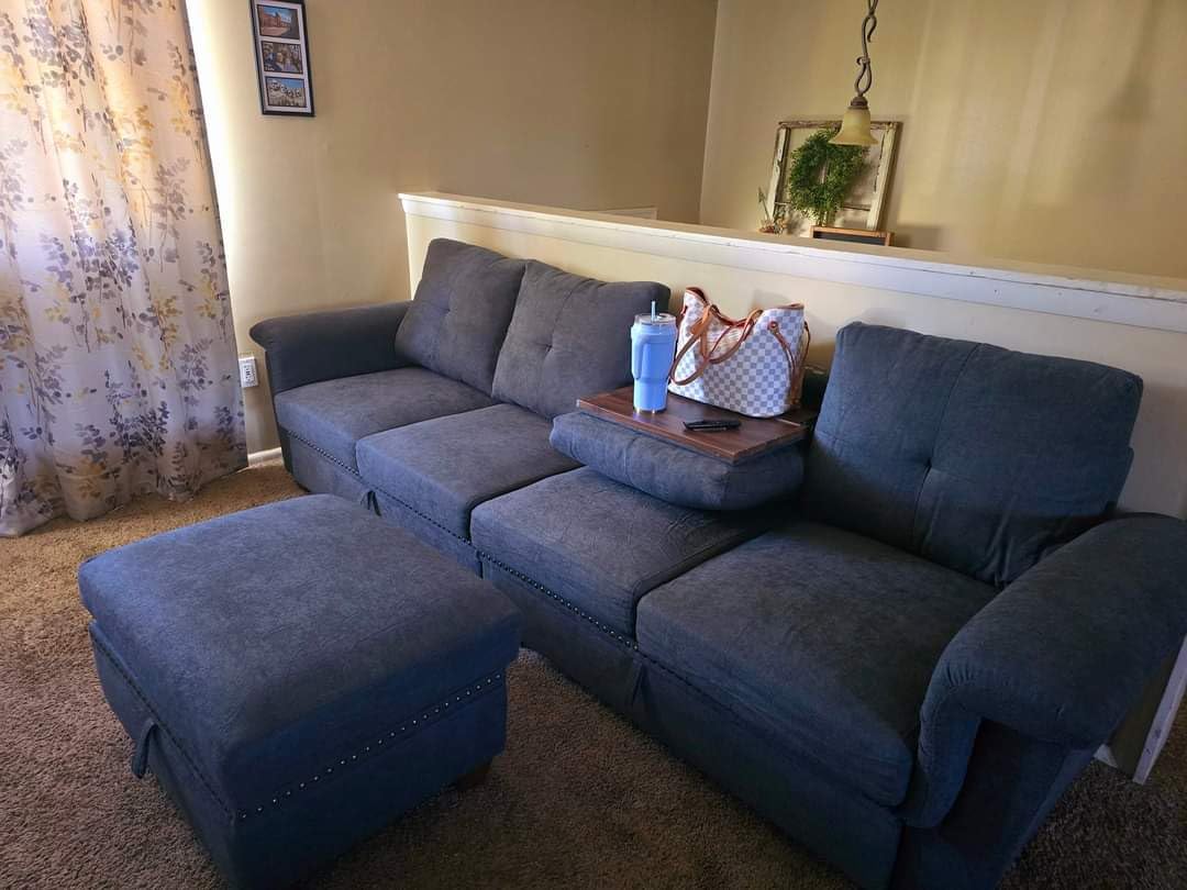 JAMFLY Pull Out Sleeper Sofa Bed with Storage Chaise, L-Shaped Corduroy Sectional Couch, 3-Seater Convertible Sofa with Hidden Storage for Small Living Room, Apartment, Office, Grey customer photo 2