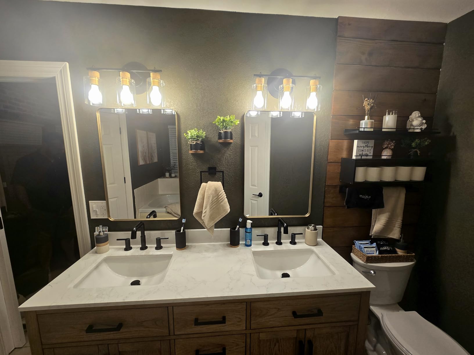 36-inch Dark Walnut Bathroom Vanity with Sink, Solid Wood, 0.79-inch Stone Countertop and Backsplash, 4 Drawers, 2 Soft Closing Doors customer photo 1