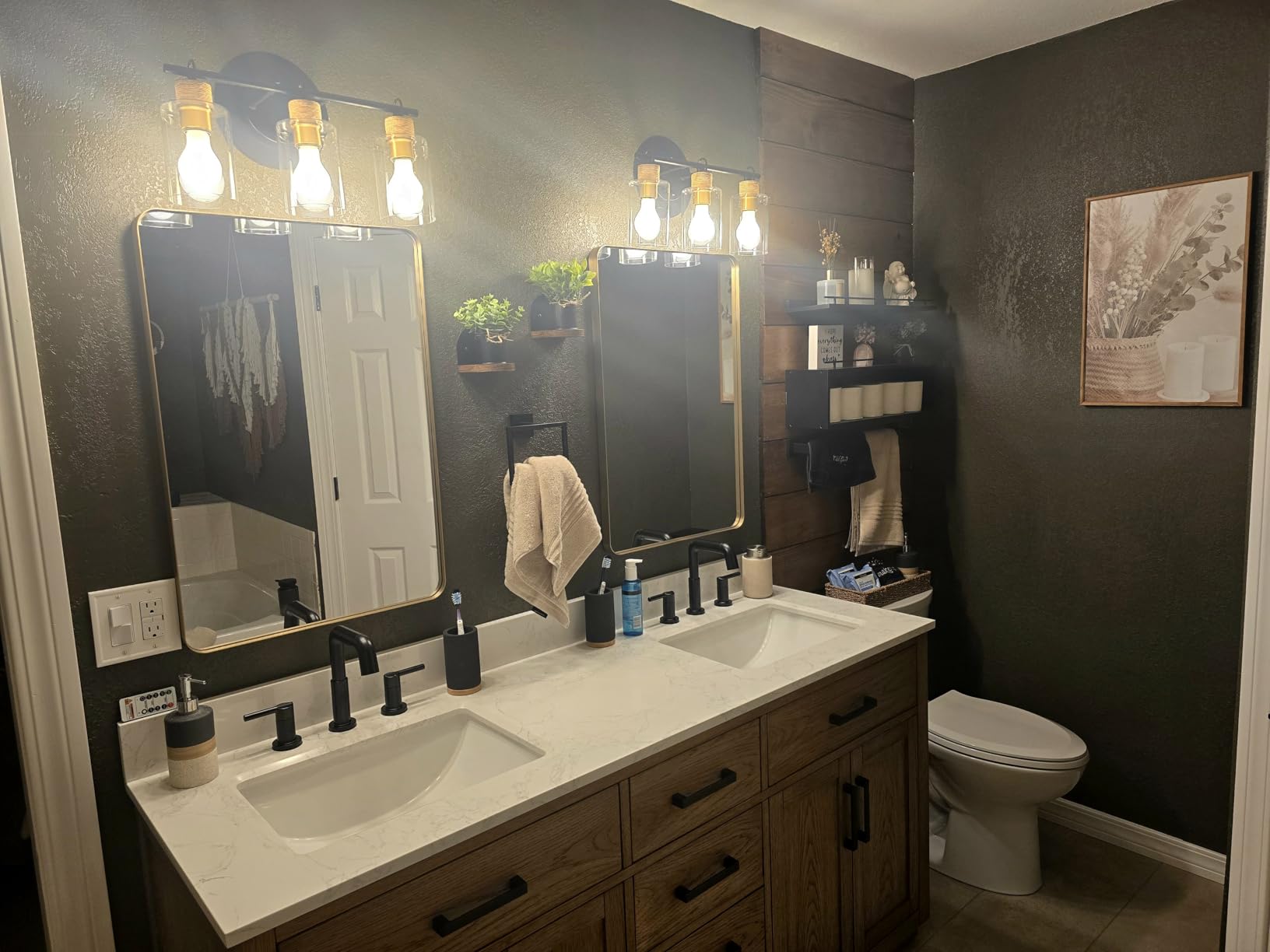 36-inch Dark Walnut Bathroom Vanity with Sink, Solid Wood, 0.79-inch Stone Countertop and Backsplash, 4 Drawers, 2 Soft Closing Doors customer photo 2
