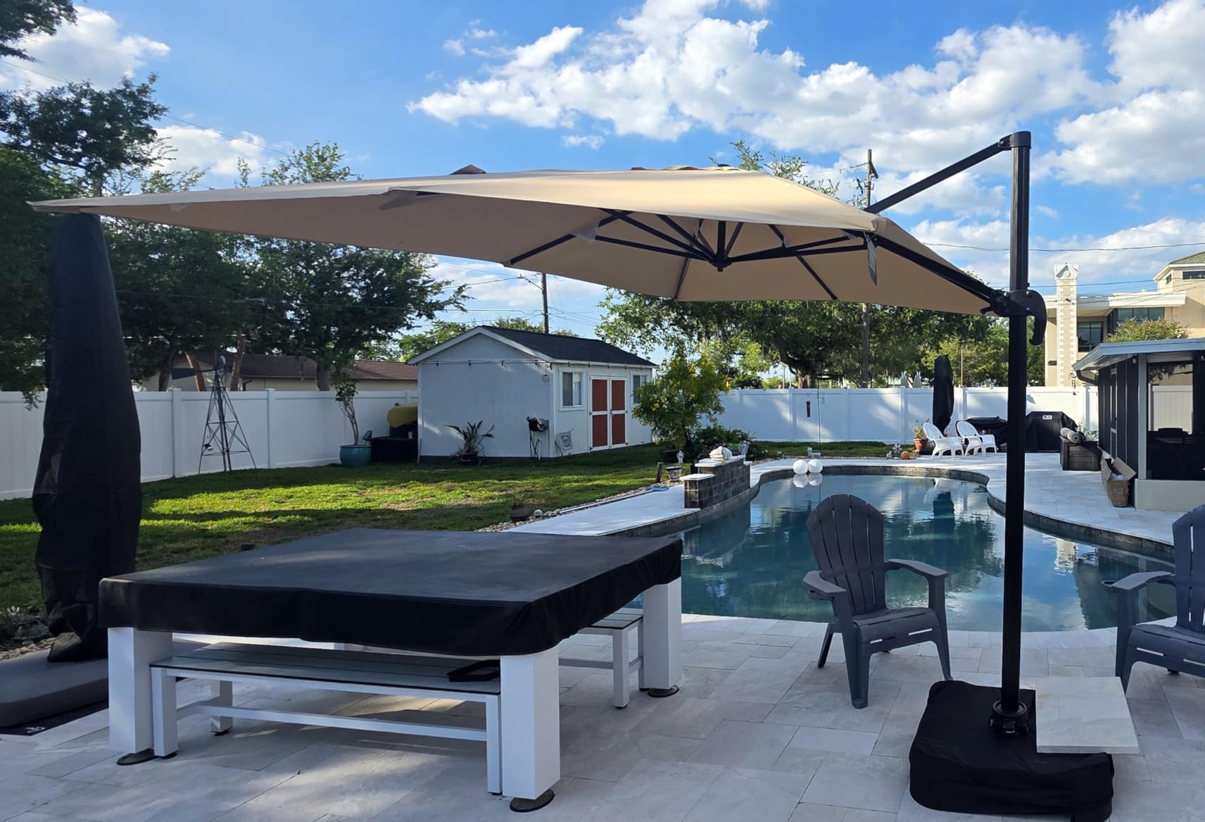 OLILAWN 10ft Patio Umbrella with Base Included, Large Cantilever Offset Outdoor Umbrella with 360°Rotation & Infinite Tilt, Heavy-Duty Frame for Deck, Pool, Backyard, Garden, Champagne customer photo 1