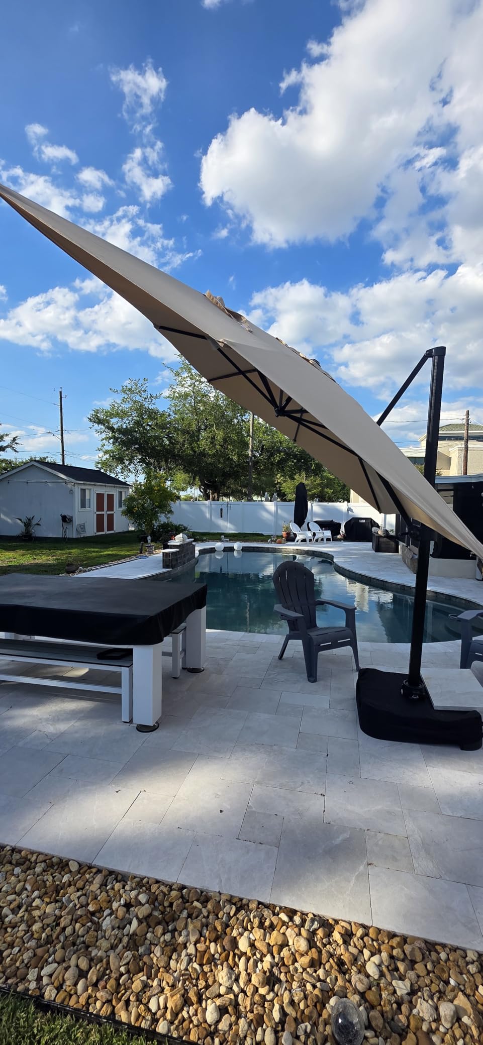 OLILAWN 10ft Patio Umbrella with Base Included, Large Cantilever Offset Outdoor Umbrella with 360°Rotation & Infinite Tilt, Heavy-Duty Frame for Deck, Pool, Backyard, Garden, Champagne customer photo 2