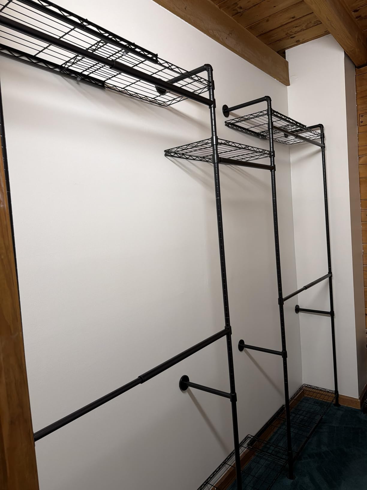 ONBRILL H3 Plus Expandable Wall Mounted Closet System, 5.7FT-8.2FT Closet Organizer with 4 Telescopic Shelves & 5 Adjustable Rods, Industrial Pipe Clothing Rack for Walk-in & Reach-in Closet (Black) customer photo 2