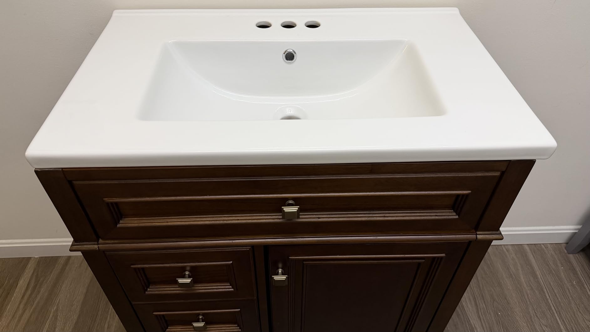 36 Inch Bathroom Vanity with Sink, Solid Wood Bathroom Cabinet with Nano Clean Integrated Sink, Soft Closing 2 Doors & 2 Drawers, Easy Assembly, Cherry Brown customer photo 1