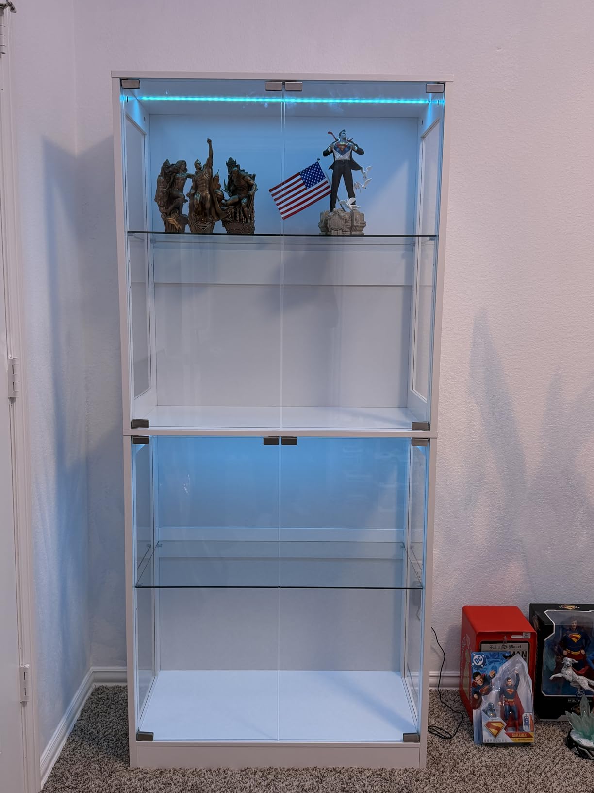 AMERLIFE RGB Display Cabinet with Adjustable Glass Shelves, 4-Tier Storage Display Case with LED Lights, Press-to-Open Glass Doors, Modern Collectibles Cabinet, Black 70in H x 45in L x 16in D customer photo 1