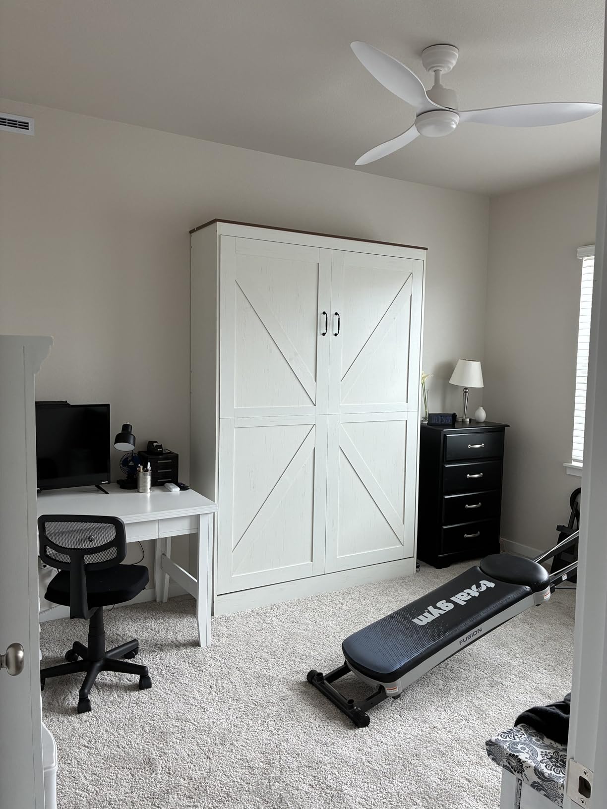AMERLIFE Queen Size Murphy Bed with LED Light, Farmhouse Foldable Wall Bed with Charging Station & Gas Struts, Space-Saving Hidden Bedframe for Guest Room, Bedroom & Home Office, Brown customer photo 1