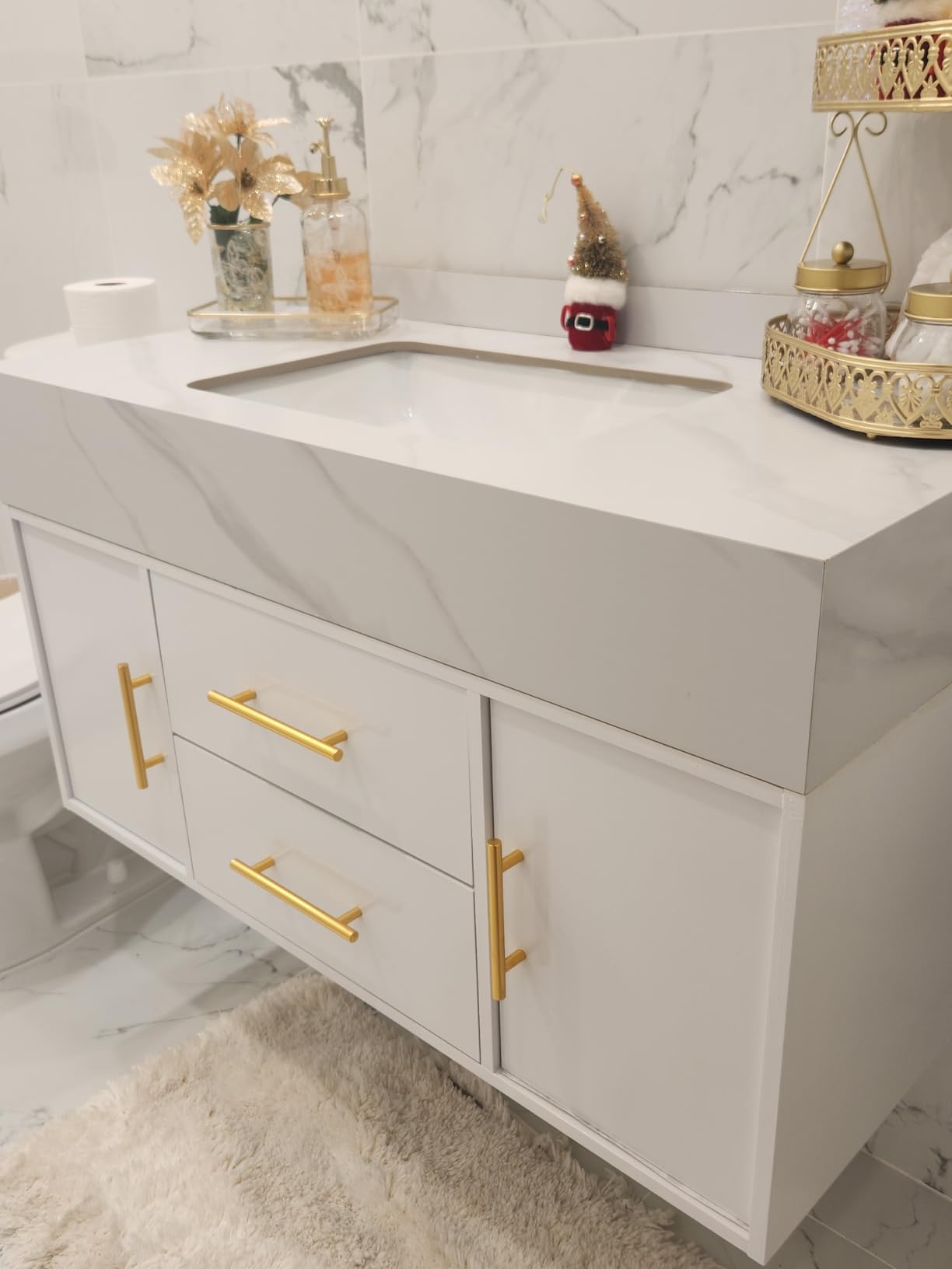 homary 60 inch Floating Bathroom Vanity with Double Sink, Modern Design with Sintered Stone Top & Undermount Sink, 2 Soft-Close Drawers for Shared Bathroom, Walnut customer photo 2