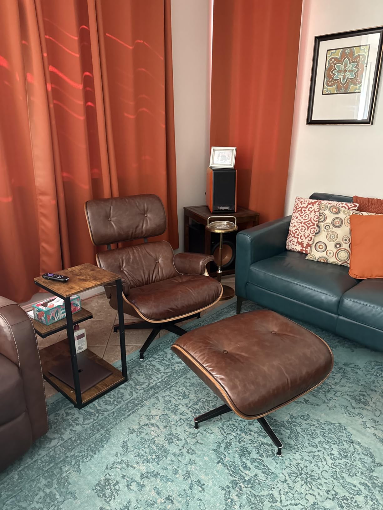 Top Grain Leather, Mid Century Chaise Lounge Chair and Ottoman, Reading Chair, Leather Accent Chair, Modern Chair, Classic Design, Heavy Duty Base Support for Living Room Lounge Office, Walnut-Brown customer photo 2