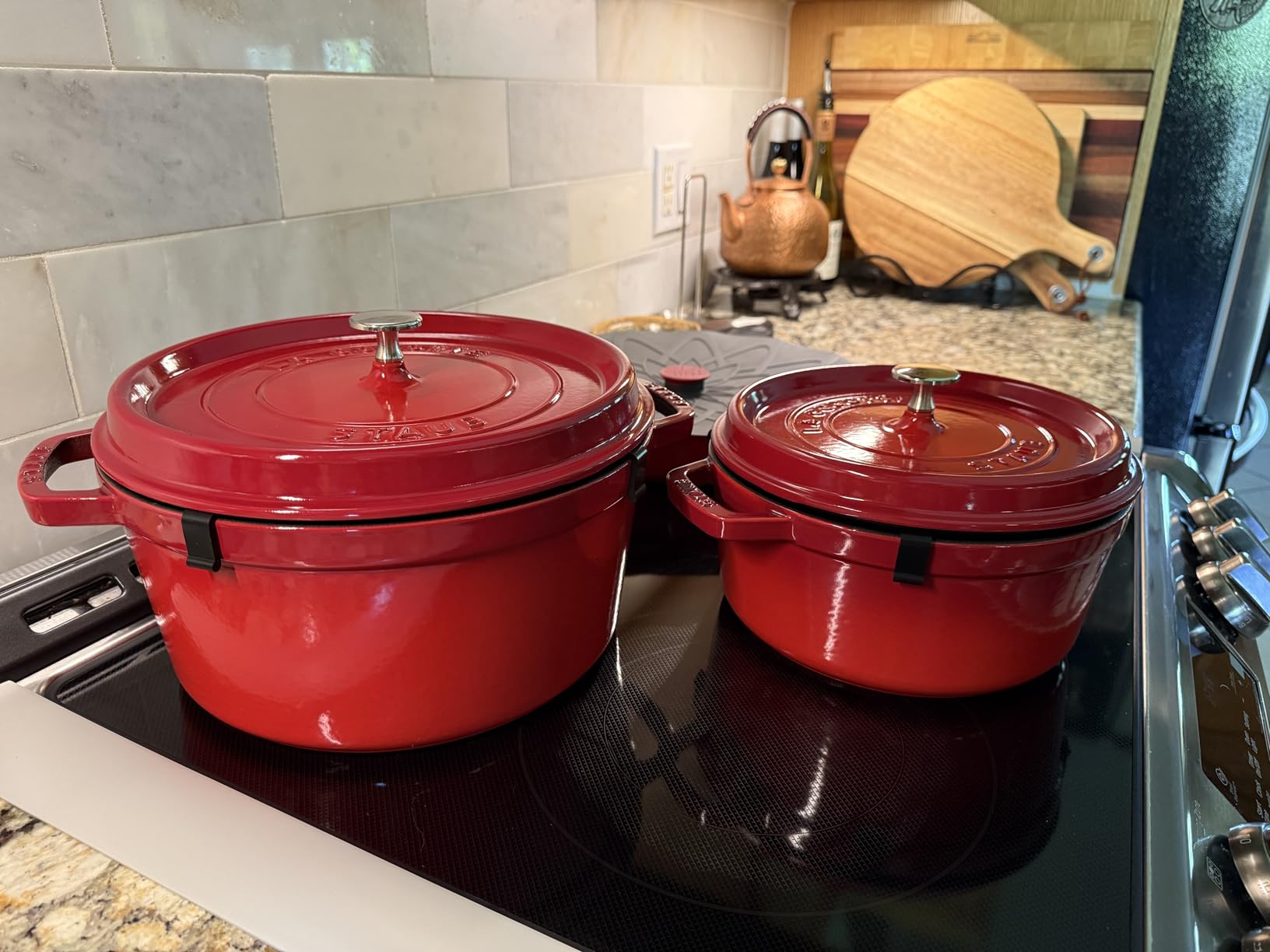 Staub Cast Iron Round Cocotte, Dutch Oven, 4-quart, serves 3-4, Made in France (Cherry) customer photo 1