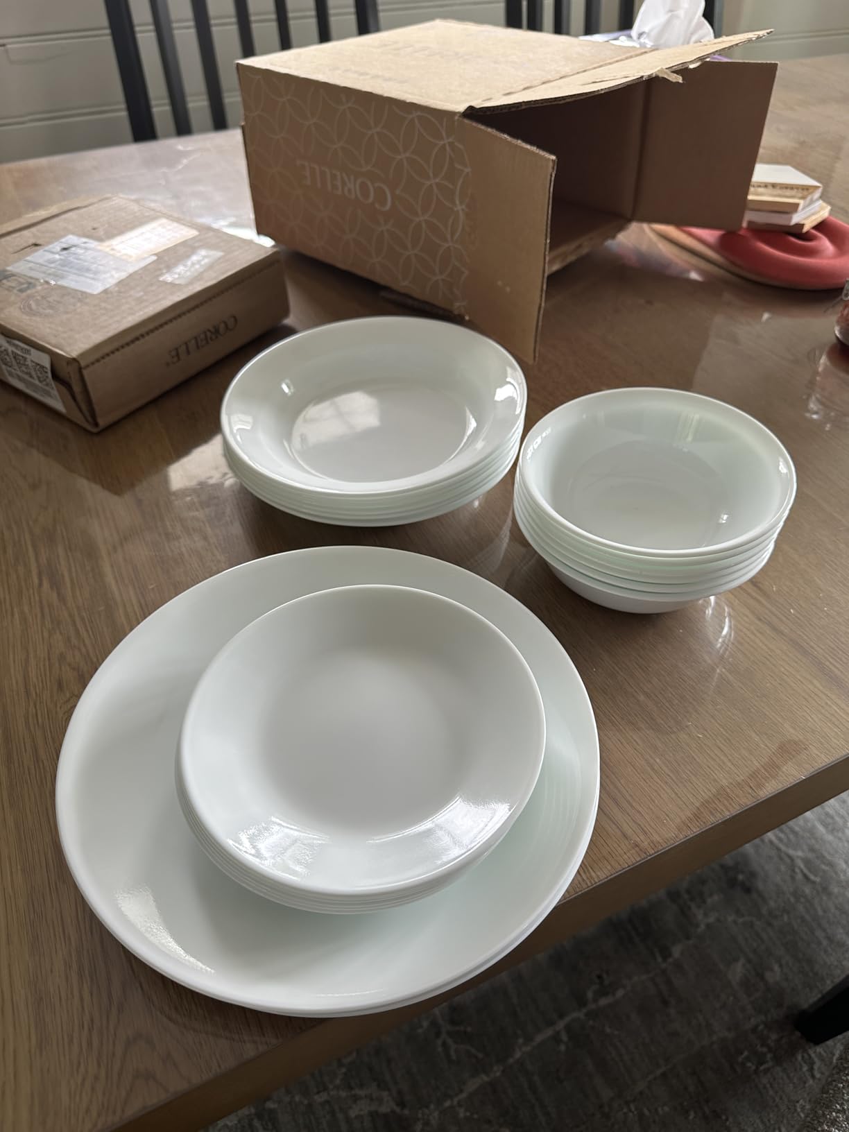 Corelle Vitrelle 18-Piece Service for 6 Dinnerware Set Triple Layer Glass and Chip Resistant, Lightweight Round Plates and Bowls Set, Mystic Gray customer photo 1