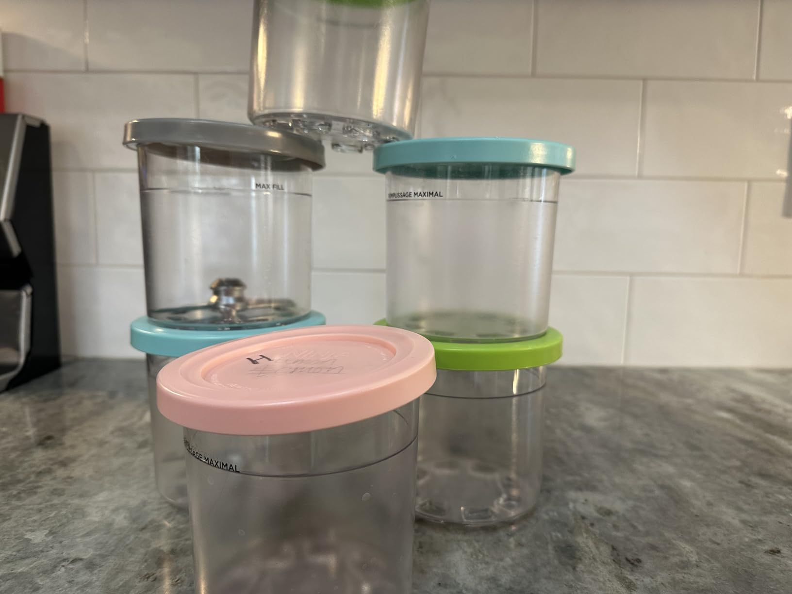 CREAMi Original Pints 4 Pack, Compatible with NC299AMZ & NC300s Series CREAMi Ice Cream Makers, BPA-Free & Dishwasher Safe, Color Lids, 1 Pint Each, Clear/Grey/Lime/Pink/Aqua, XSKPLD4BCD customer photo 1