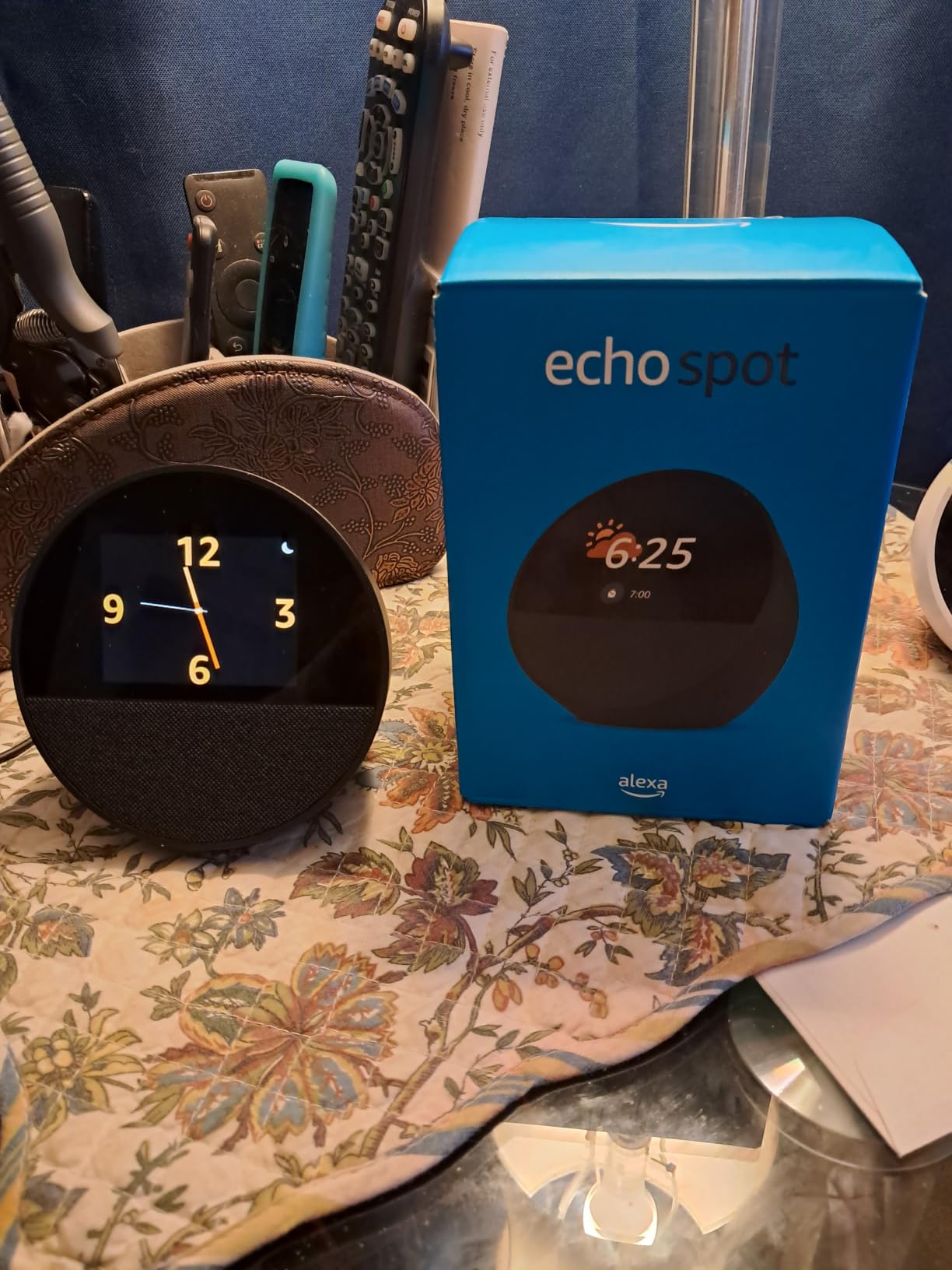 Echo Spot (newest model), Great for nightstands, offices and kitchens, Smart alarm clock, Designed for Alexa+, Black customer photo 1