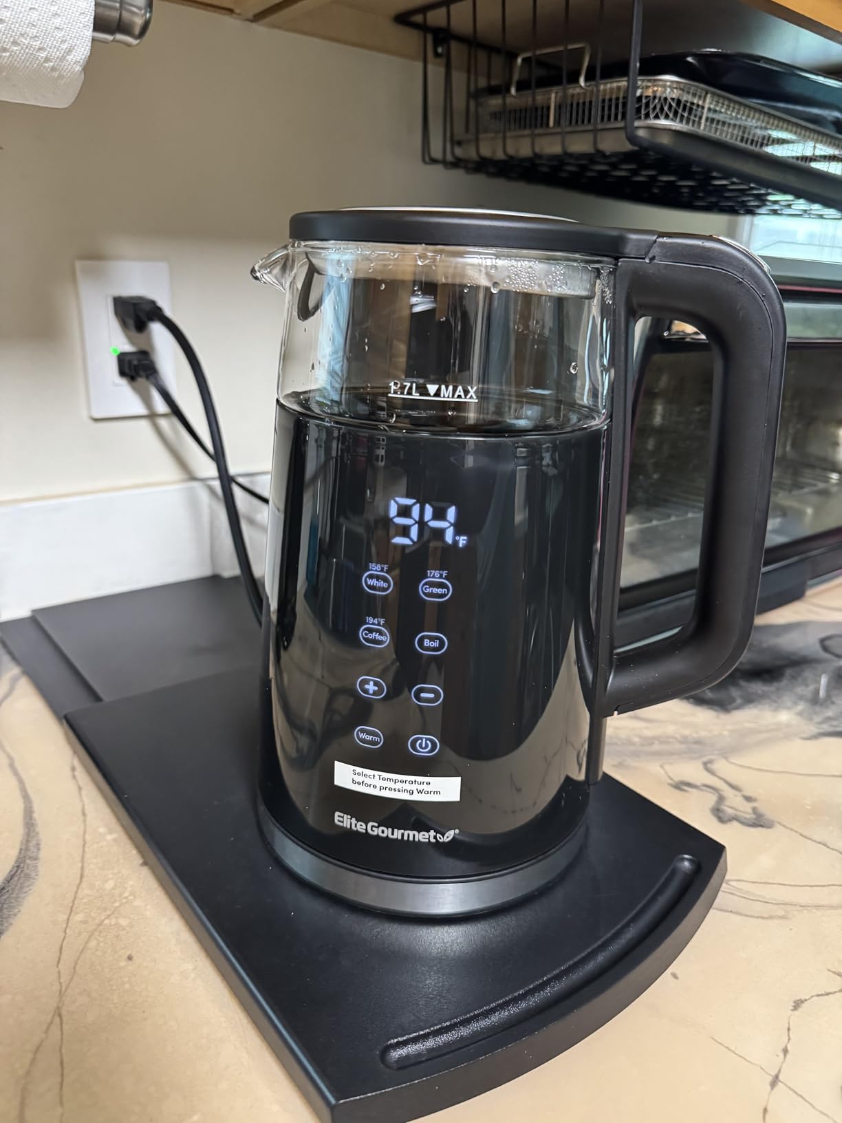 Elite Gourmet 1.7L Dual Wall Cool Touch Electric Tea Kettle, Borosilicate Glass, 304 Stainless Steel Interior, Programmed Digital Touchscreen, Keep Warm, Auto Off & Audible Indicator, Black customer photo 2
