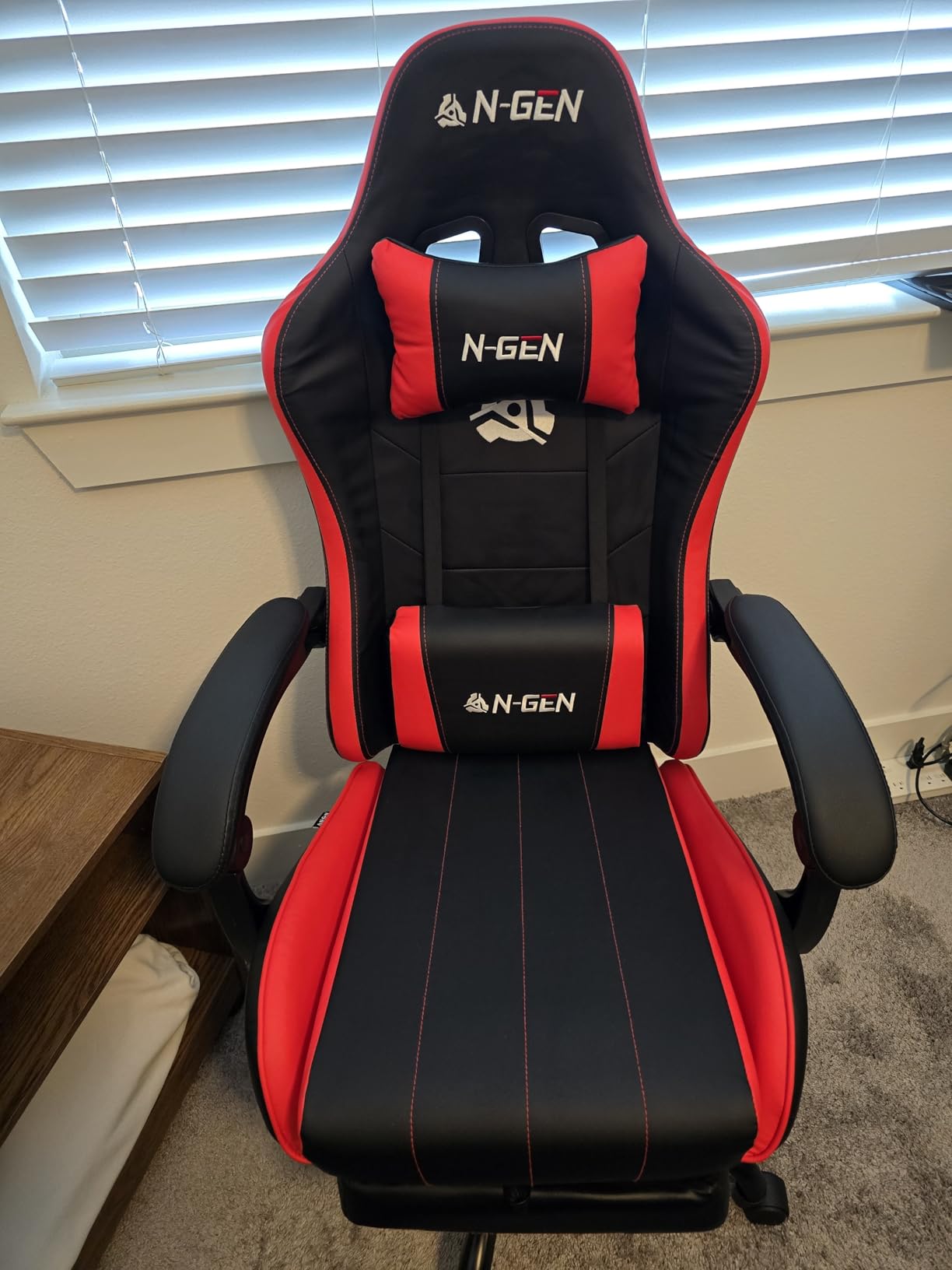 N-GEN GAMING Video Gaming Chair with Footrest Lumbar Support for Home Office High Back Recliner Height Adjustable Ergonomic Comfy Leather Computer Desk Chair (Carbon Black) customer photo 2