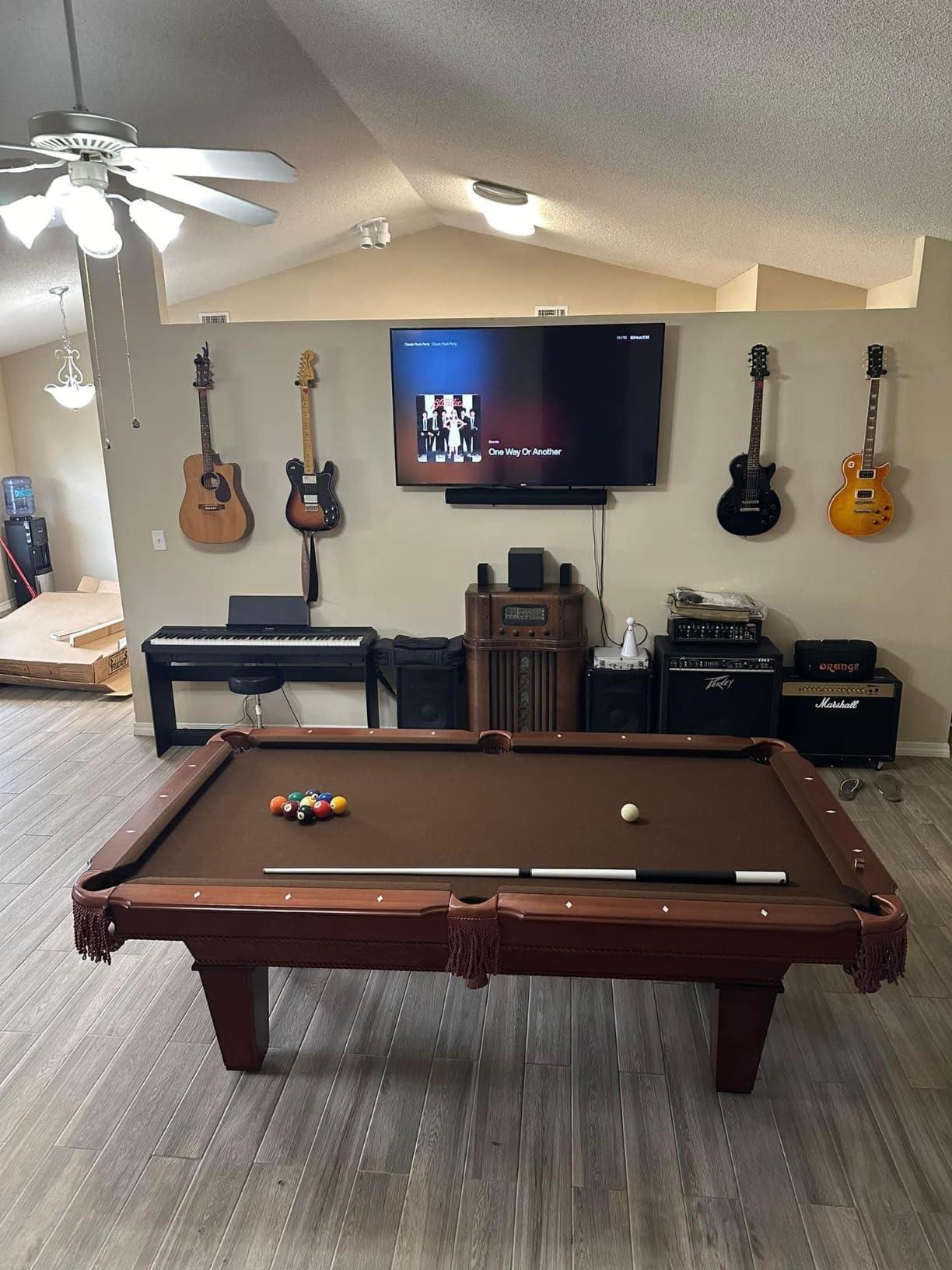 Fat Cat Frisco 7.5 Foot Pool Table, Billiard Table with Accuslate Surface, K66 Bumpers, Oak Finish, Includes Cues and Balls customer photo 2