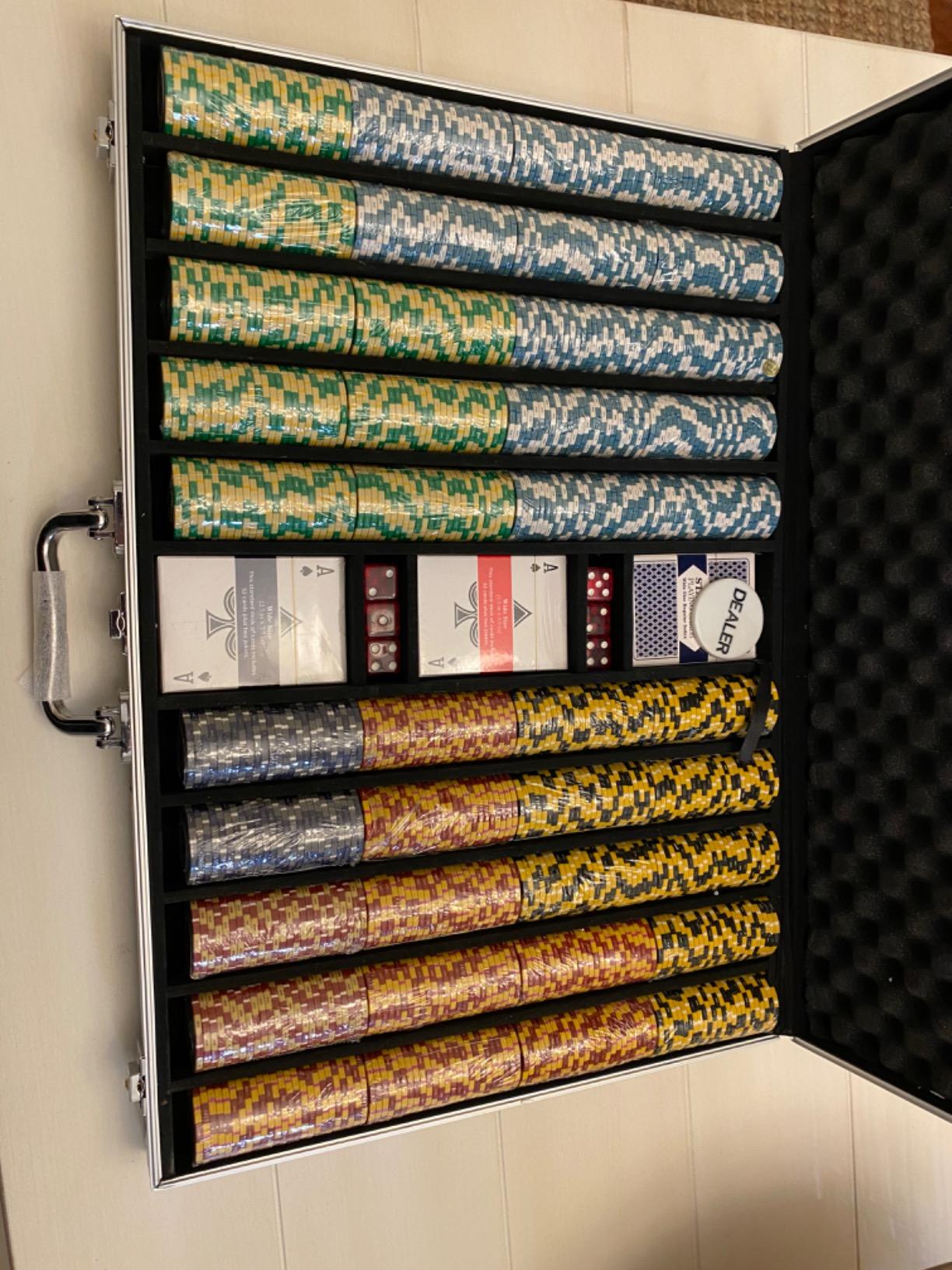 Brybelly 14 Gram 1000 Count Poker Set - Monte Carlo - 14G Clay Composite Chips with Aluminum Case, Playing Cards, Dealer Button for Poker, Texas Hold'em, Blackjack, Casino Games at Home customer photo 1
