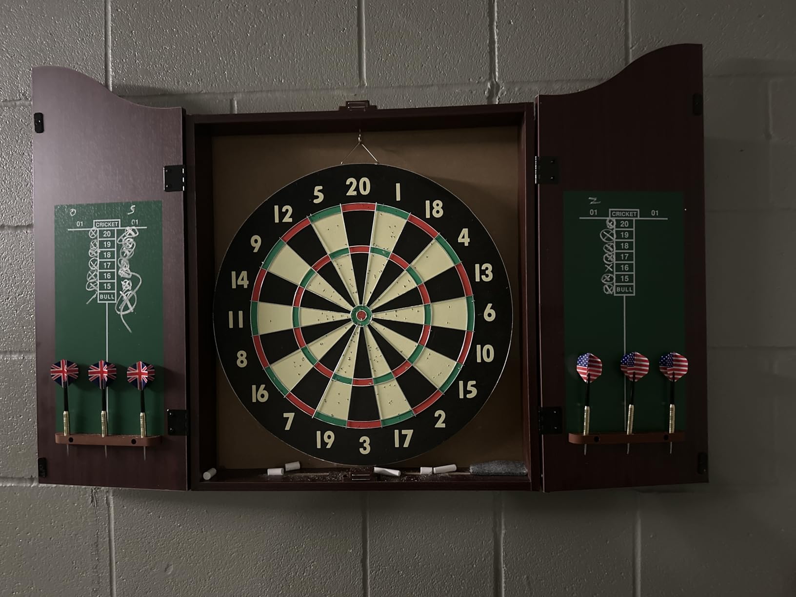 Dart Board Cabinet Set with 18-inch Dartboard, 6 Steel-Tip Darts, and Chalkboard Scoring for Game Rooms, Man Caves, and Home Bars by Trademark Poker customer photo 1