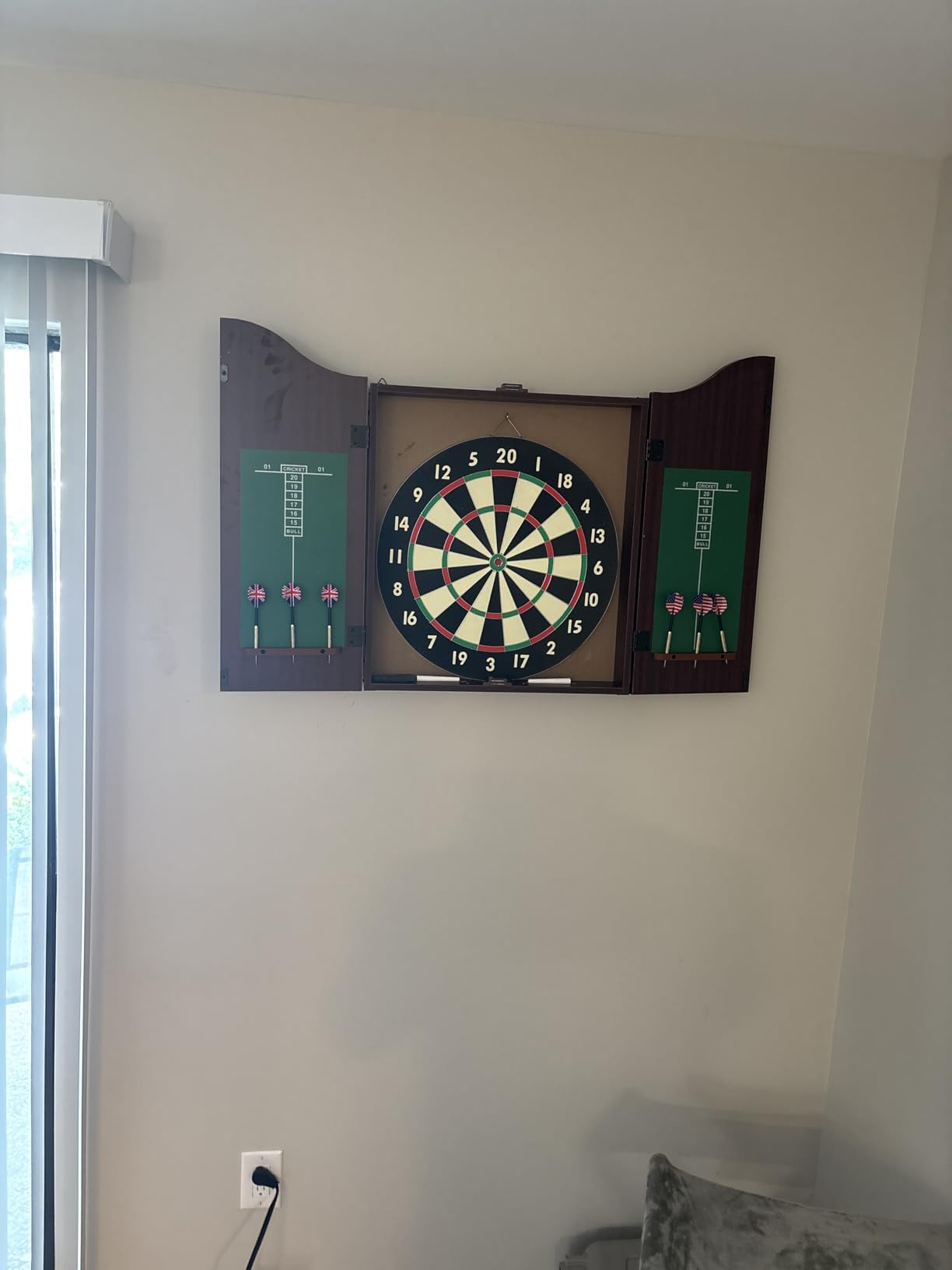 Dart Board Cabinet Set with 18-inch Dartboard, 6 Steel-Tip Darts, and Chalkboard Scoring for Game Rooms, Man Caves, and Home Bars by Trademark Poker customer photo 2