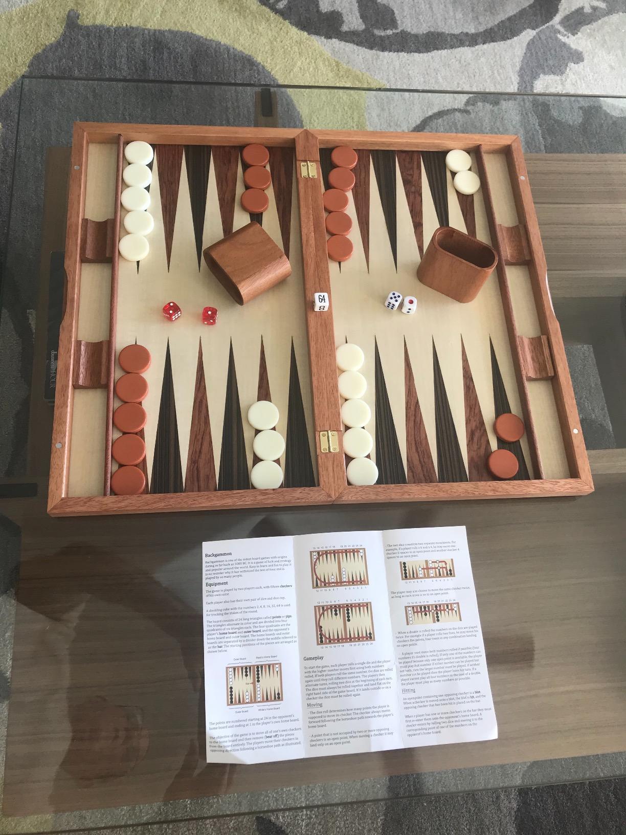 Yellow Mountain Imports Wooden Inlaid Rosewood Backgammon Game Set - Knoll - with Acrylic Playing Pieces & Wooden Dice Cups, 19-inch Board customer photo 2