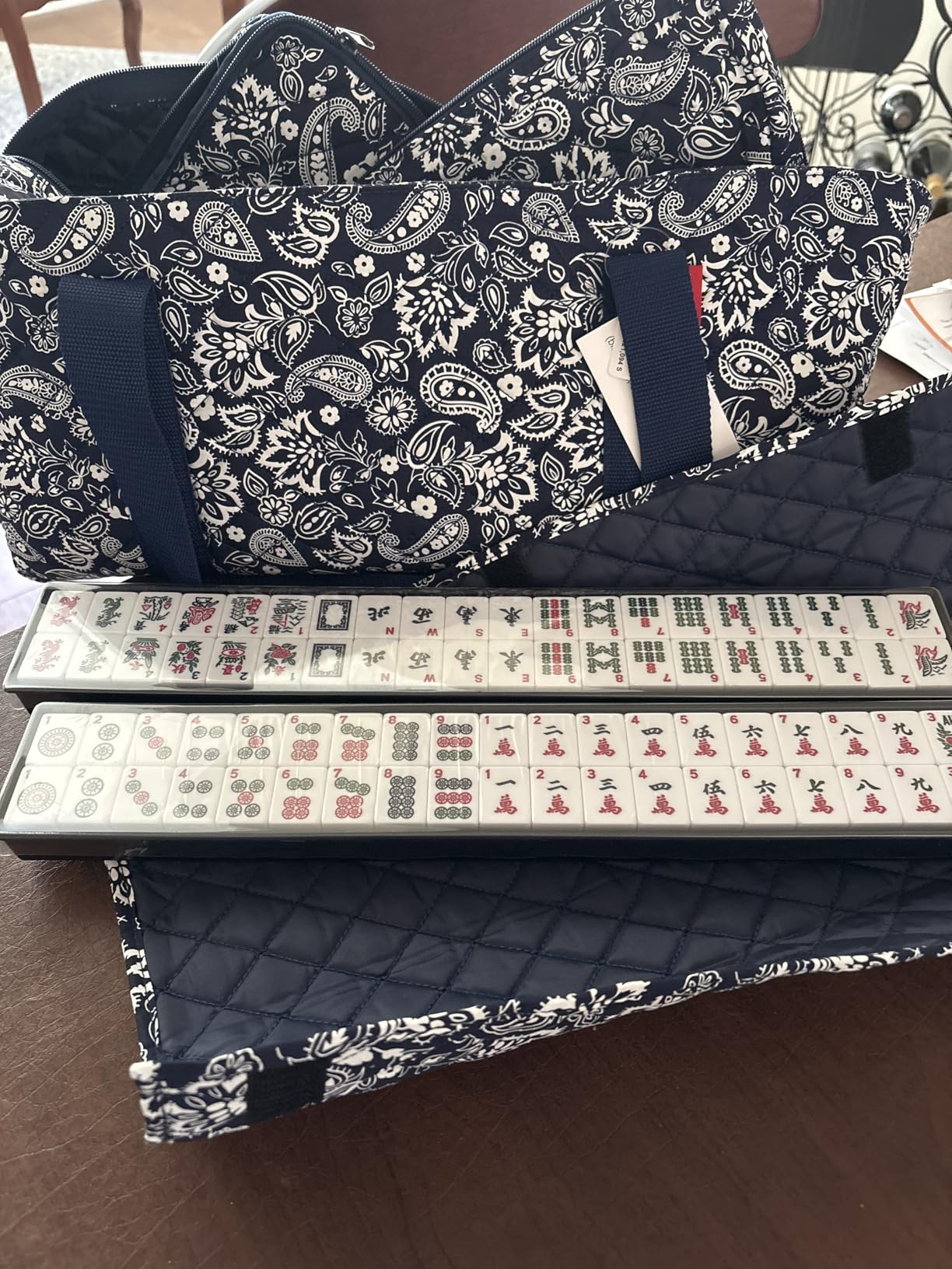Linda Li American Mahjong Set 166 Premium White Tiles, 4 All-in-One Rack/Pushers, Blue Paisley Soft Bag customer photo 1