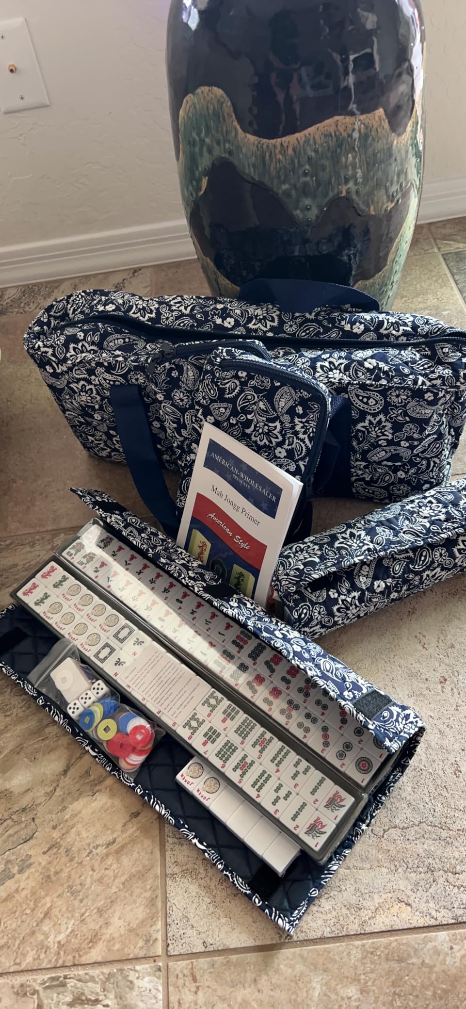 Linda Li American Mahjong Set 166 Premium White Tiles, 4 All-in-One Rack/Pushers, Blue Paisley Soft Bag customer photo 2