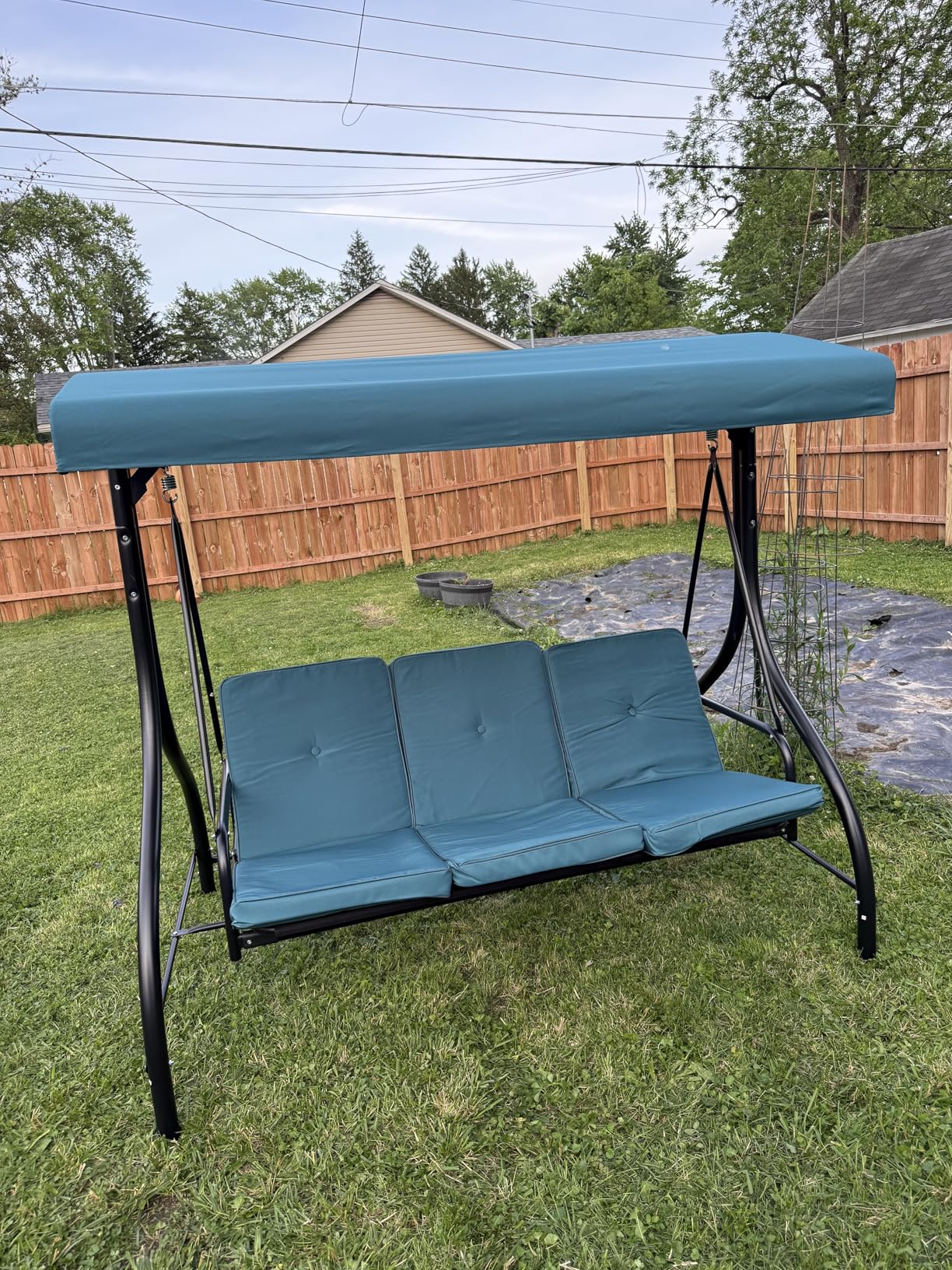 Best Choice Products 3-Seat Outdoor Large Converting Canopy Swing Glider, Patio Hammock Lounge Chair for Porch, Backyard w/Flatbed, Adjustable Shade, Removable Cushions - Burgundy customer photo 2