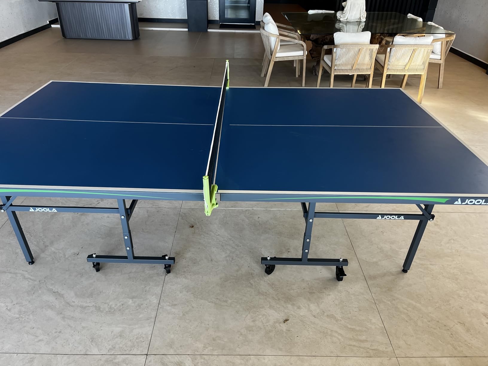 JOOLA Outdoor Table Tennis Table - Multi Use Conference Table Dining Table - Concrete Wood Look Includes Steel Outdoor Ping Pong Net Set & Frame - Hybrid Indoor Outdoor Ping Pong Table customer photo 1