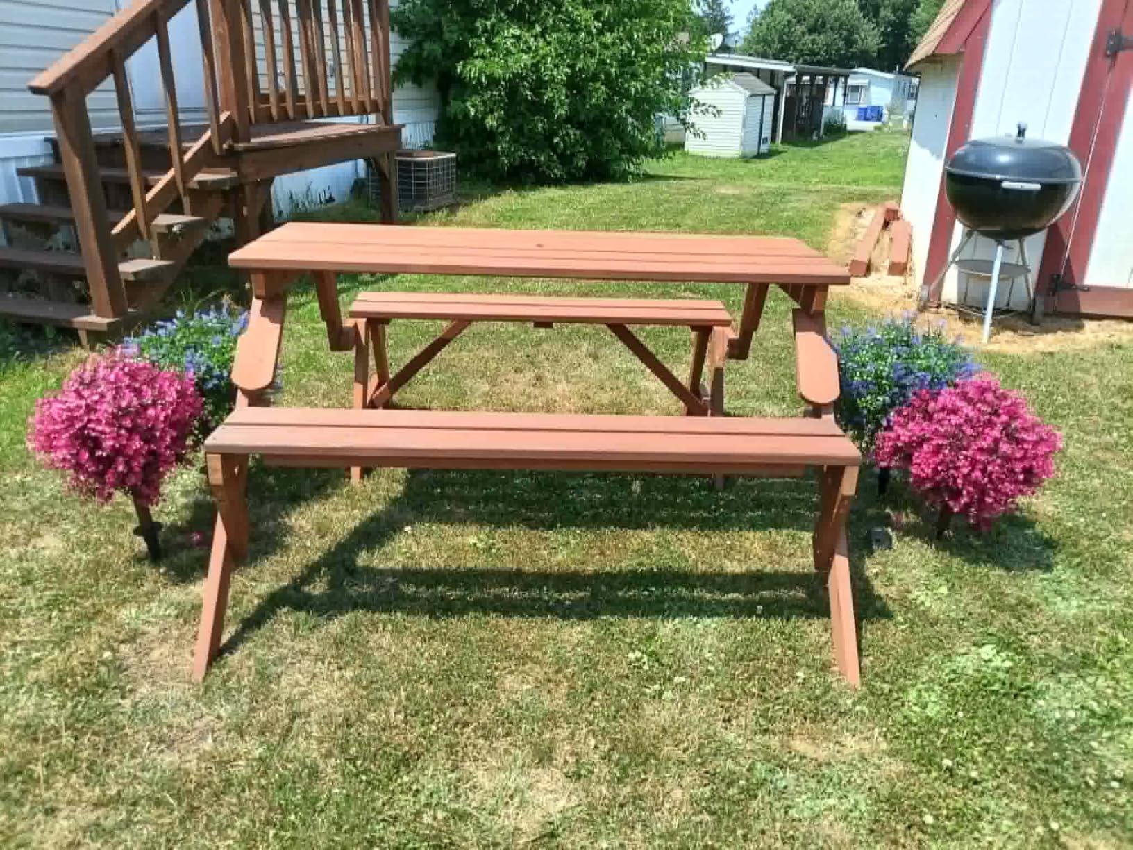 Best Choice Products 2-in-1 Transforming Interchangeable Outdoor Wooden Picnic Table Garden Bench for Backyard, Porch, Patio, Deck w/Umbrella Hole - Natural customer photo 1