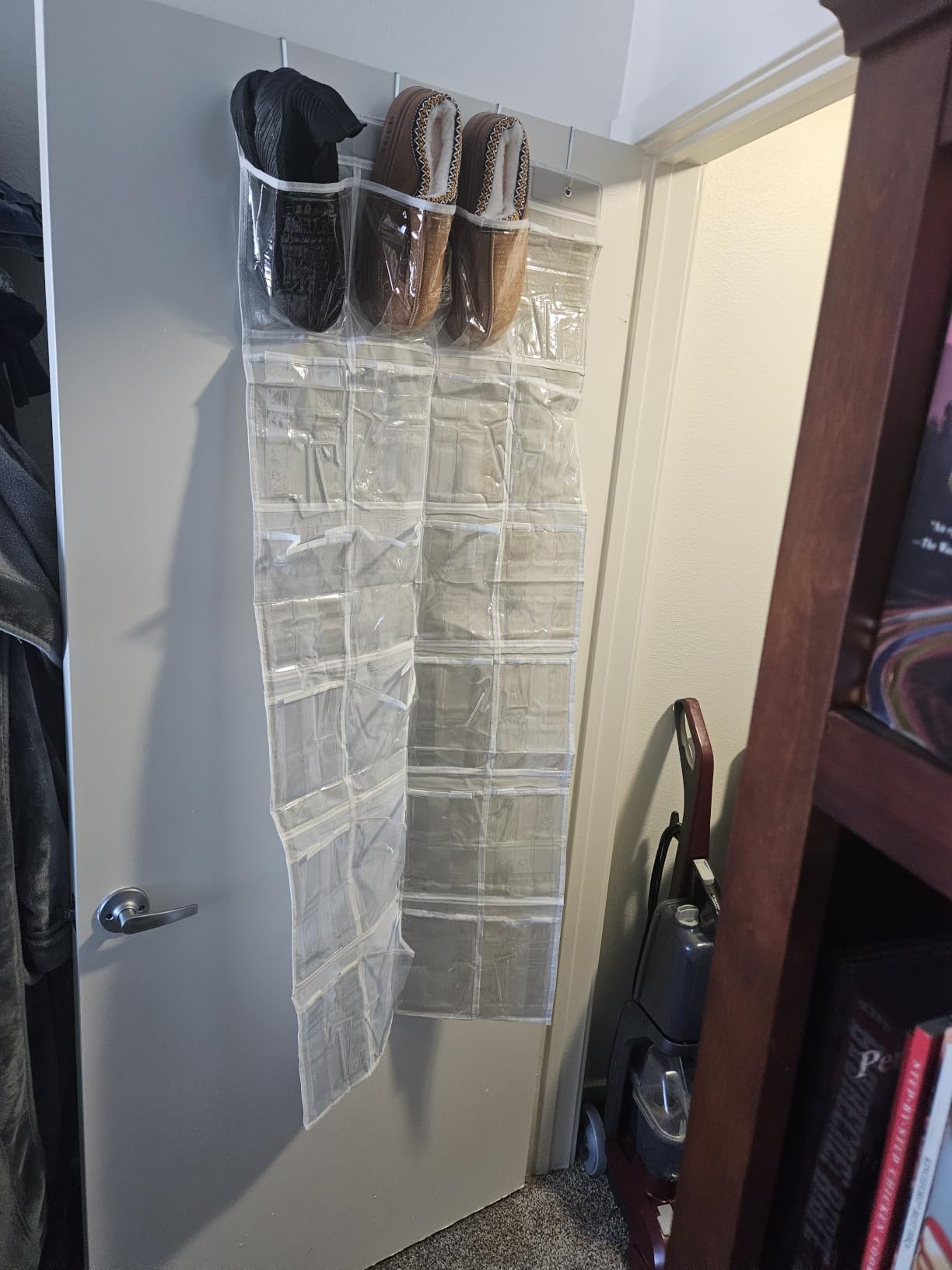 Simple Houseware 24 Pockets - Crystal Clear Over The Door Hanging Shoe Organizer, Gray (64'' x 19'') customer photo 1