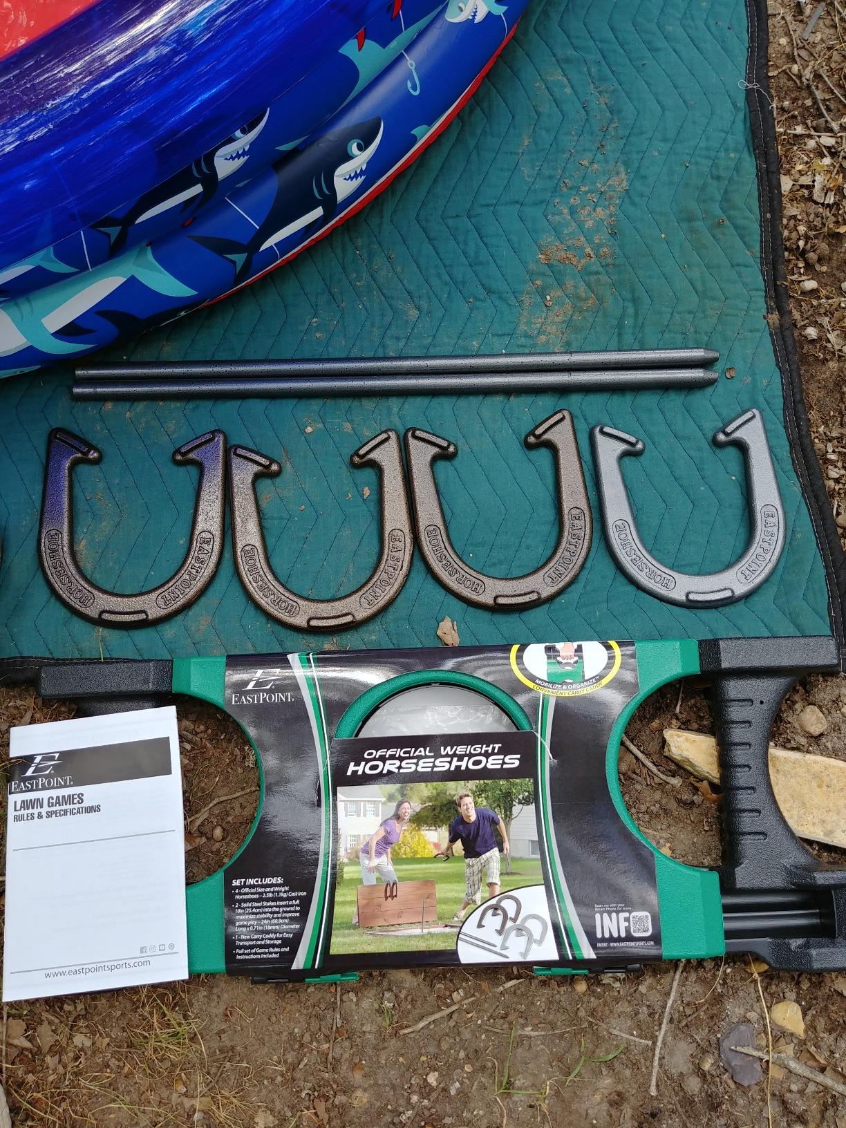 EastPoint Official Weight Horseshoe Set - 4 Horseshoes, 2 Stakes - Durable Cast Iron & Steel for Yard Games for Adults - Portable Case for Outdoor Games for Adults & Beach Activity customer photo 2