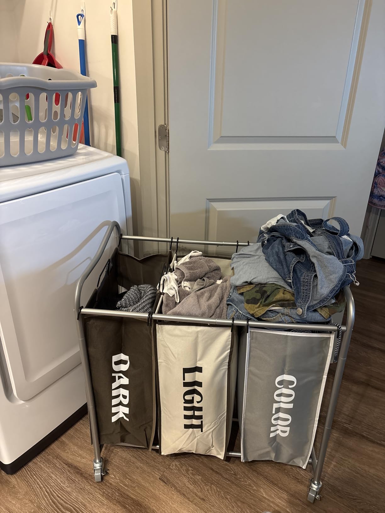 Simple Houseware Heavy Duty 3-Bag Laundry Sorter Rolling Cart, Chrome customer photo 1