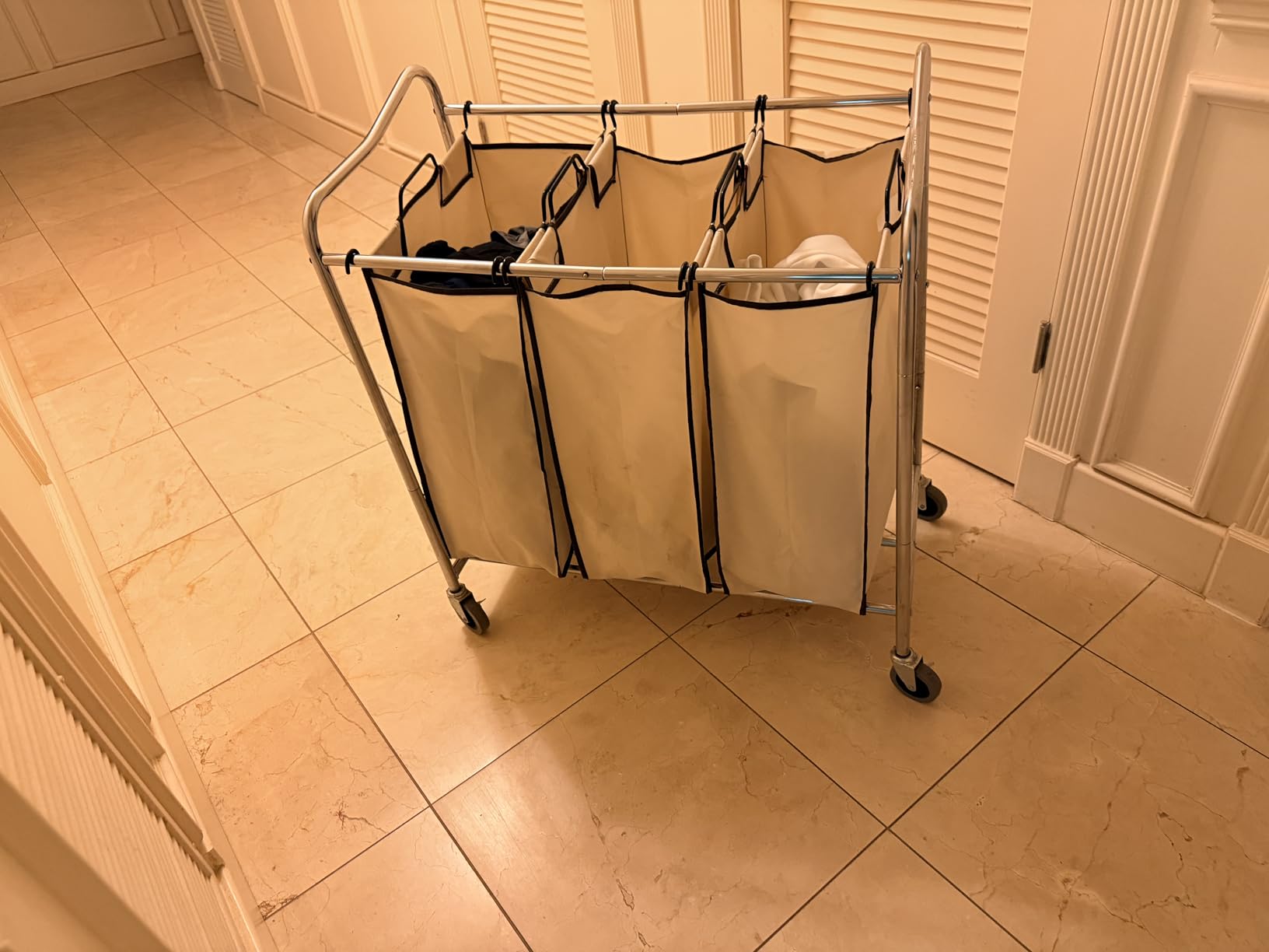 Simple Houseware Heavy Duty 3-Bag Laundry Sorter Rolling Cart, Chrome customer photo 2