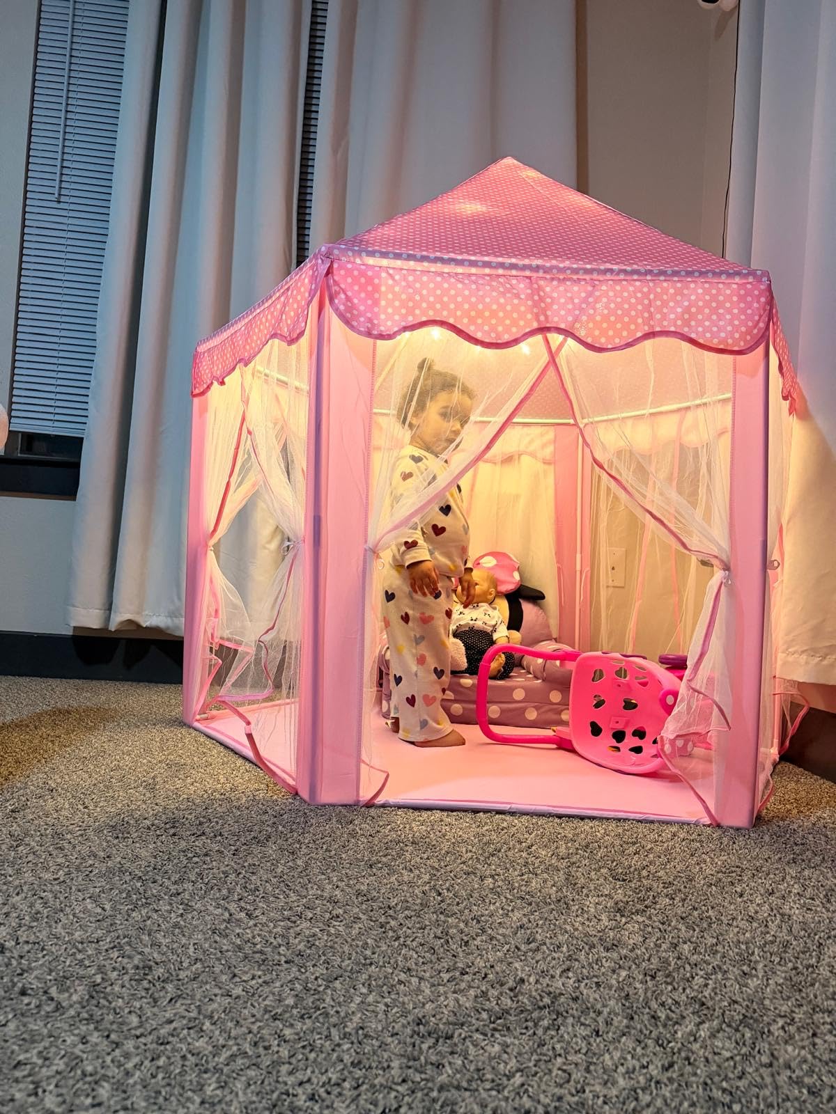 Monobeach Princess Tent Girls Large Playhouse Kids Castle Play Tent with Star Lights Toy for Children Indoor and Outdoor Games, 55'' x 53'' (DxH) customer photo 1