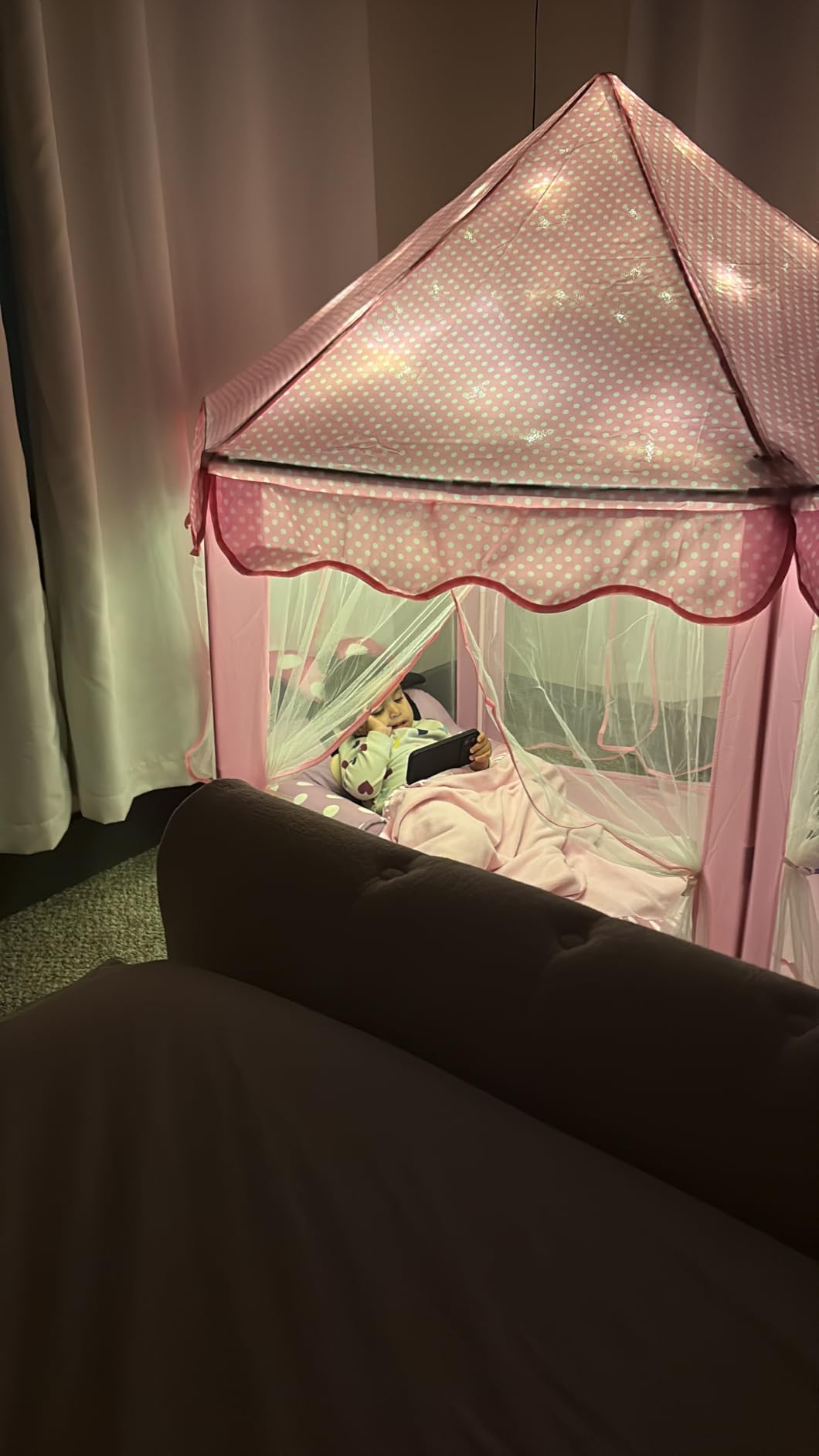 Monobeach Princess Tent Girls Large Playhouse Kids Castle Play Tent with Star Lights Toy for Children Indoor and Outdoor Games, 55'' x 53'' (DxH) customer photo 2