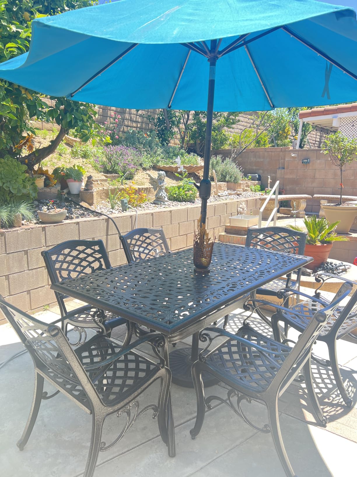 Christopher Knight Home Hallandale Outdoor Sarasota Cast Aluminum Rectangular Dining Set, 7-Pcs Set, Hammered Bronze customer photo 1