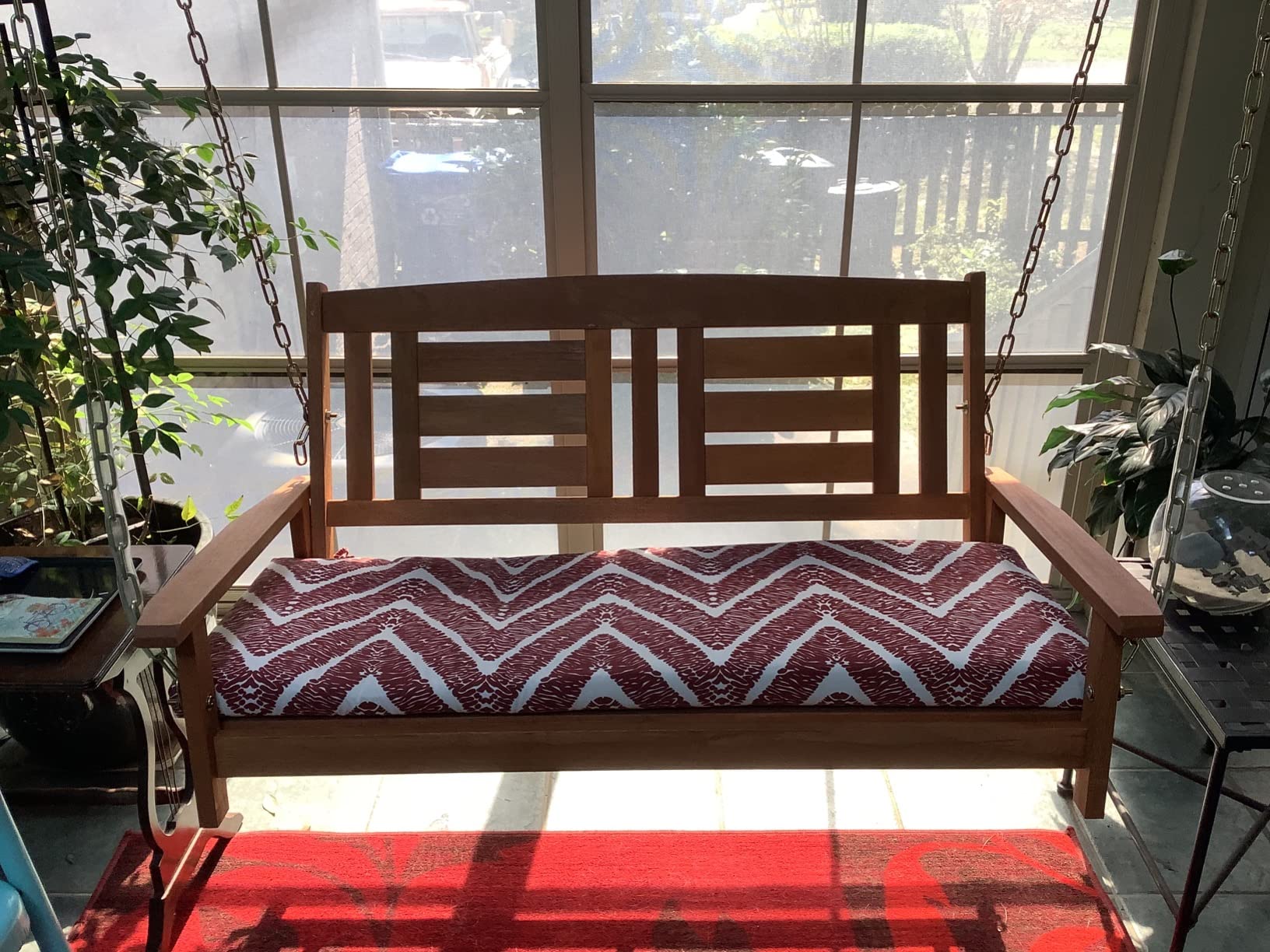 Furinno Tioman Hardwood Patio / Garden / Outdoor 4ft Porch Swing, 2 Seater with Hanging Chains, Natural customer photo 1