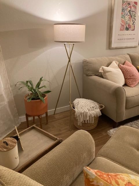 Brightech Jaxon LED Floor lamp, Modern Lamp for Living Rooms & Offices, Tall Lamp with Contemporary Drum Shade, Gold Tripod Standing Lamp for Bedroom Reading, Great Living Room Decor - Brass customer photo 2