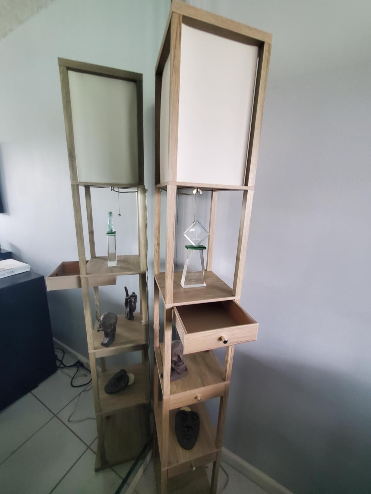 Brightech Maxwell Drawer Edition - Modern Shelf Floor Lamp with Drawer - Corner Display Floor Lamps with Shelves for Living Room, Bedroom and Office - Havana Brown customer photo 1