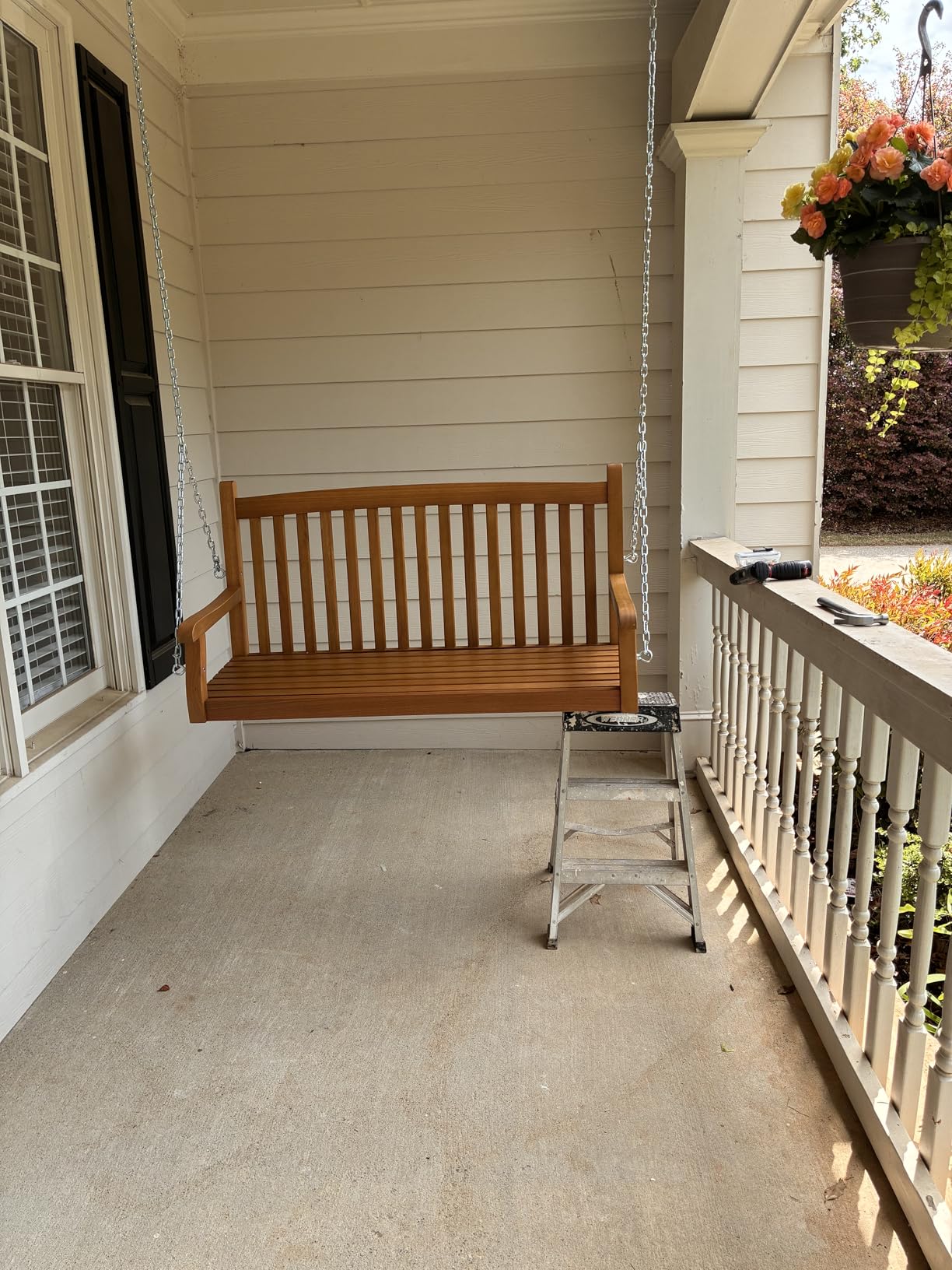 Best Choice Products 48in Wood Porch Swing Outdoor Patio Hanging Bench Chair Furniture for Deck, Garden, Yard w/Mounting Chains, Curved Back Design, 500lb Weight Capacity - Brown customer photo 1