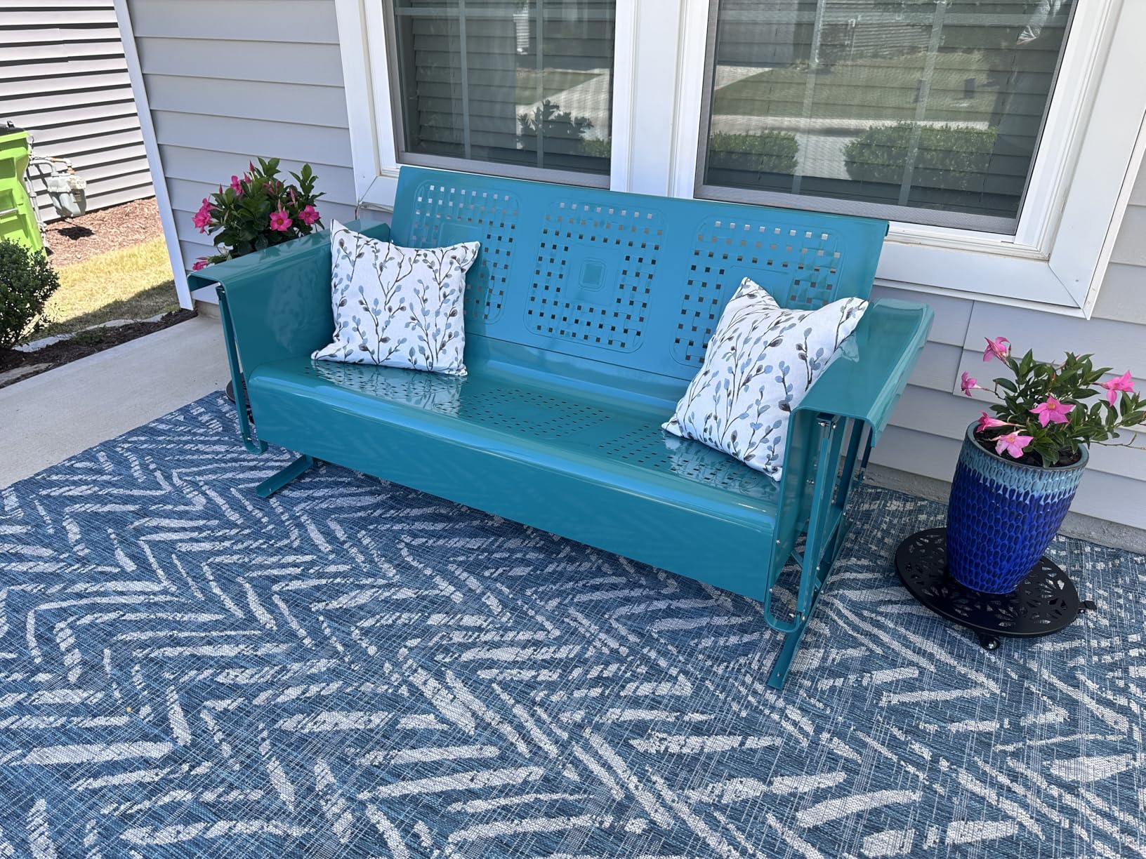 Crosley Furniture Bates Retro Metal Outdoor Sofa Glider, 3-Person Rocking Patio Bench for Porch, Deck, Turquoise Gloss customer photo 1