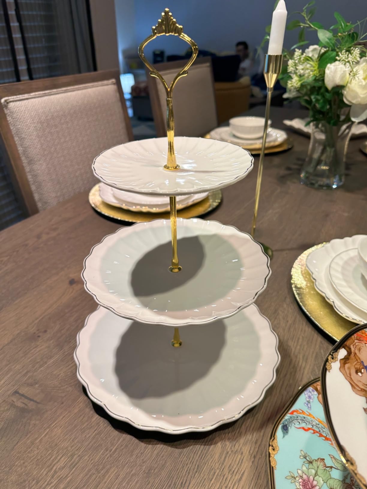 Sweejar 3 Tier Ceramic Cake Stand Wedding, Dessert Cupcake Stand for Tea Party Serving Platter (White) customer photo 1