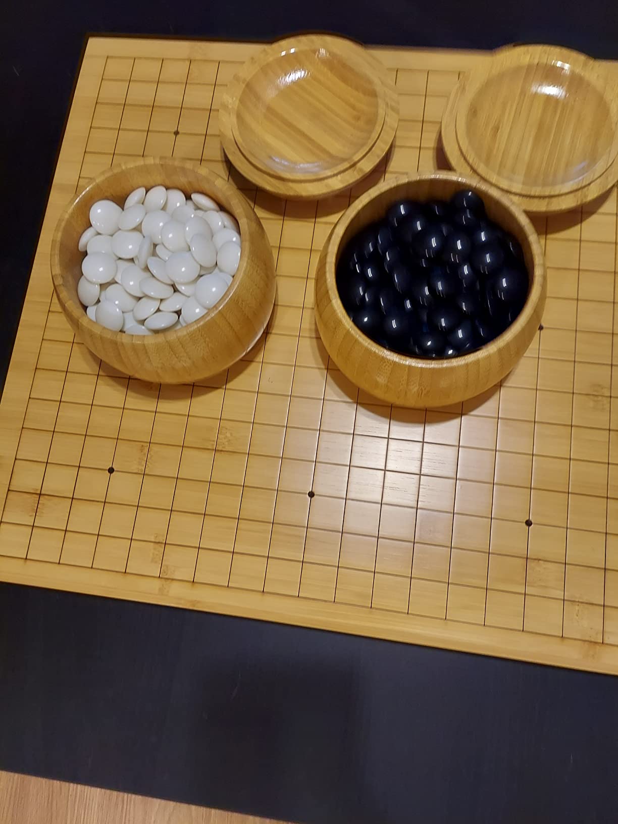 Yellow Mountain Imports Bamboo Etched Reversible 19x19 / 13x13 Go Game Set Board (0.8-Inch) with Double Convex Melamine Stones and Bamboo Bowls - Classic Strategy Board Game (Baduk/Weiqi) customer photo 1