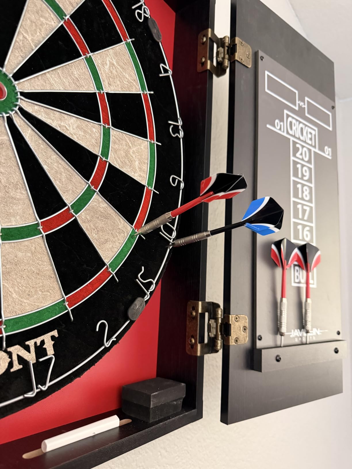 EastPoint Sports Official Size Dart Board Cabinet Set - Complete with 6 Deluxe Steel Tip Darts and Accessories, Scoreboard customer photo 1