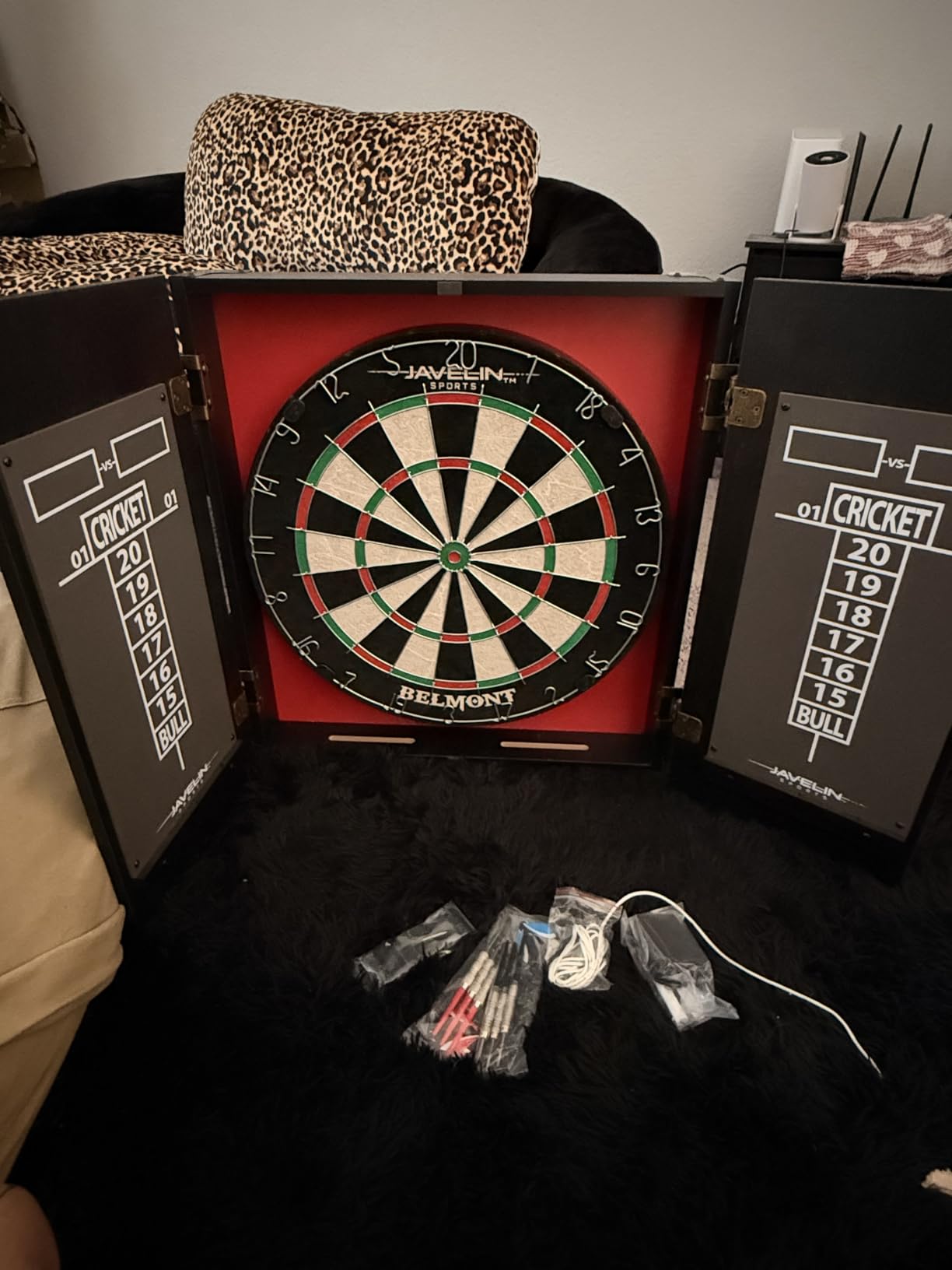 EastPoint Sports Official Size Dart Board Cabinet Set - Complete with 6 Deluxe Steel Tip Darts and Accessories, Scoreboard customer photo 2