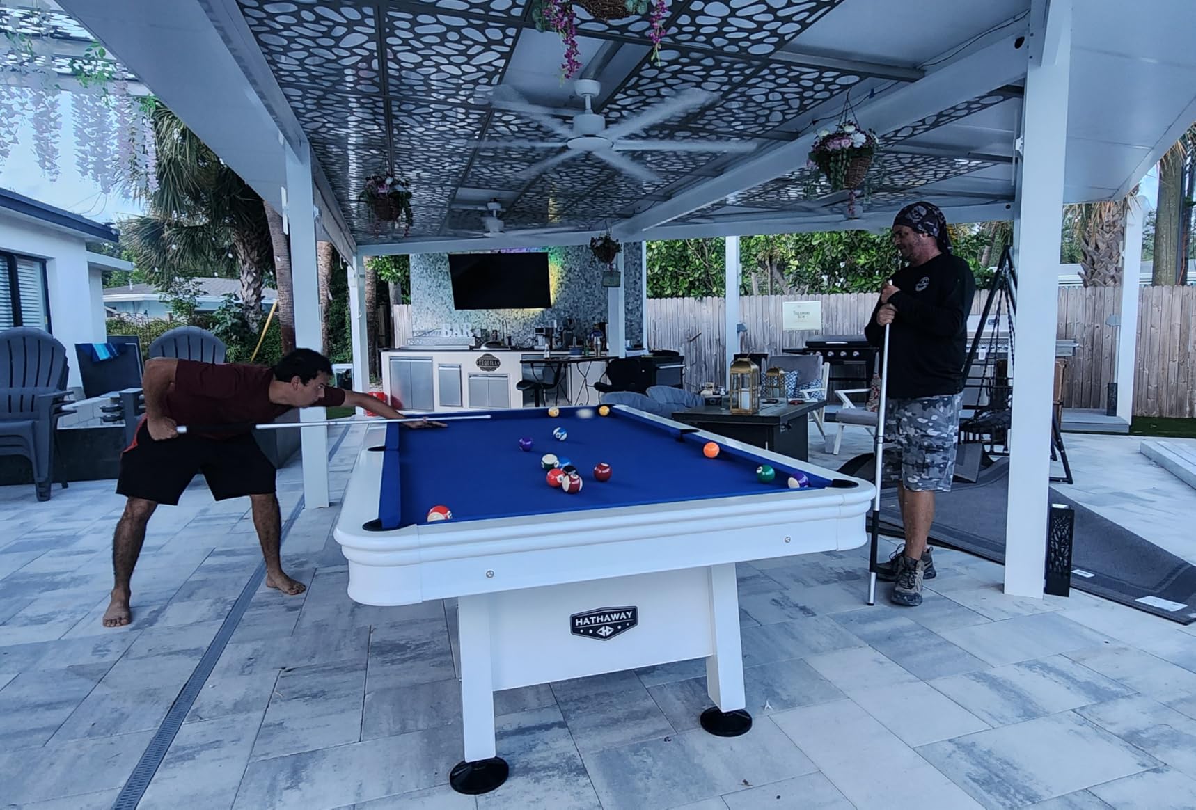 Hathaway Alpine 8-ft Outdoor Pool Table with Aluminum Frame and Waterproof Felt - Includes Accessories, White customer photo 1