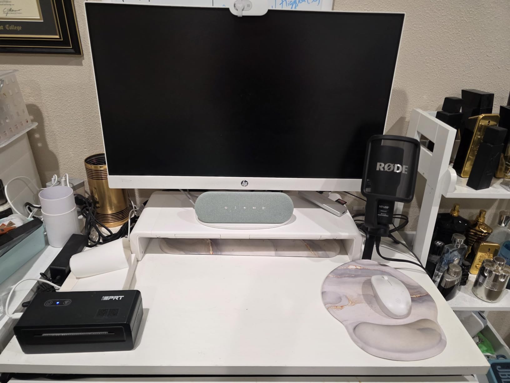 Monitor Stand Riser, Klearlook Foldable, Height Adjustable Computer Stand, Desk Shelf Riser with Storage Drawer & Tablet Phone Stand for Desktop, Laptop (White) customer photo 2