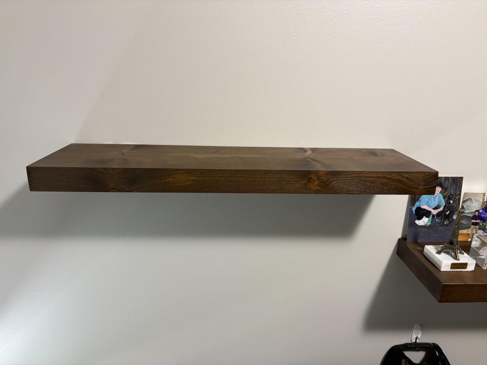 Solid Wood Floating Shelves for Wall 24 Inch Walnut, Wooden Bathroom Shelf | Real Wood, Wall Mounted, Rustic Farmhouse, Bedroom Kitchen Living Room, Walnut Finish, 24W x 6.7D, Set of 2 customer photo 1
