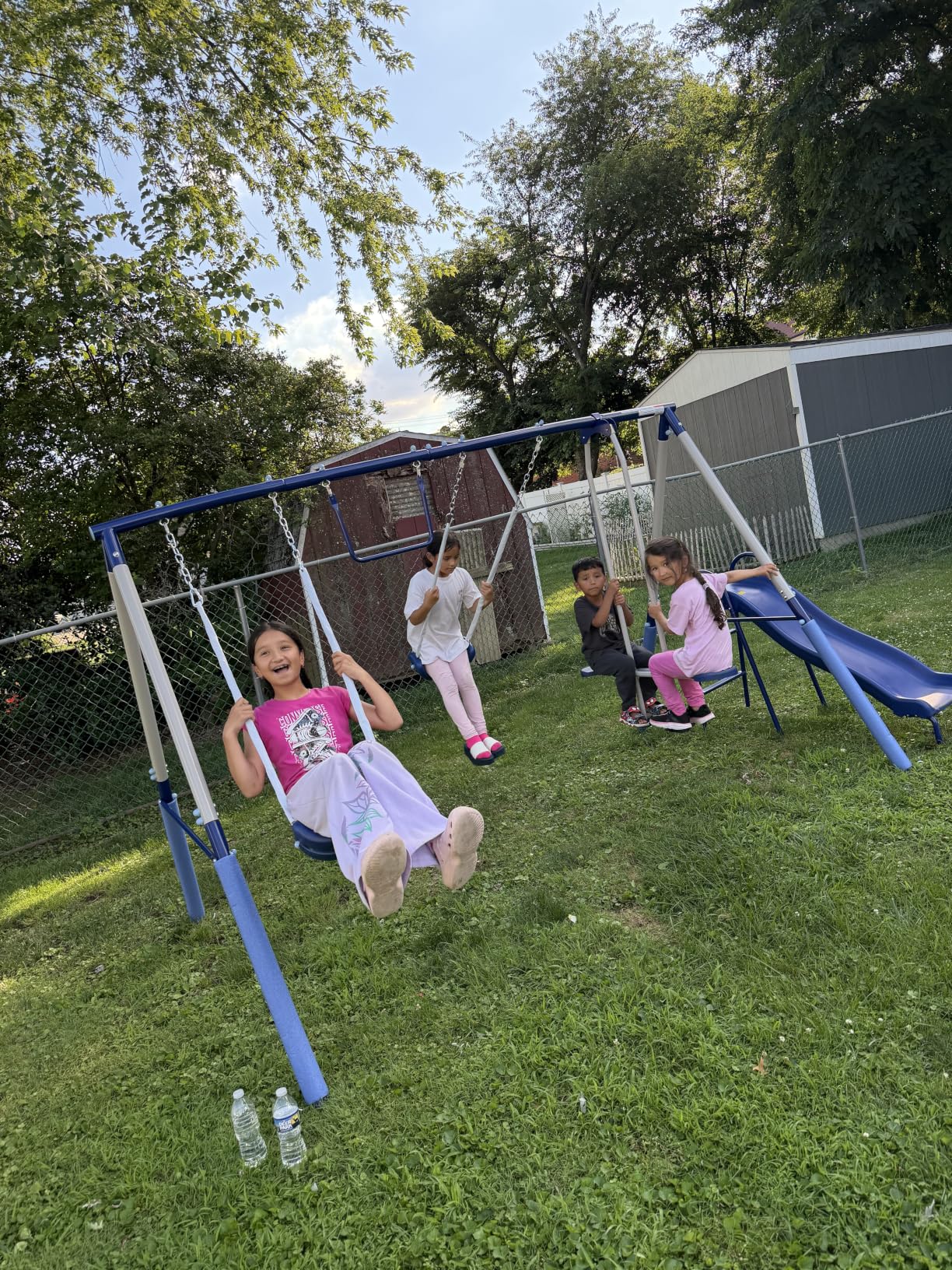 Sportspower Arcadia Metal Swing Set for Kids - Trapeze, 2-Person Glider, 5ft Slide, Anchor Kit, 6.1' Durable Steel Frame - Outdoor Backyard Playset with 600 lb Capacity customer photo 1