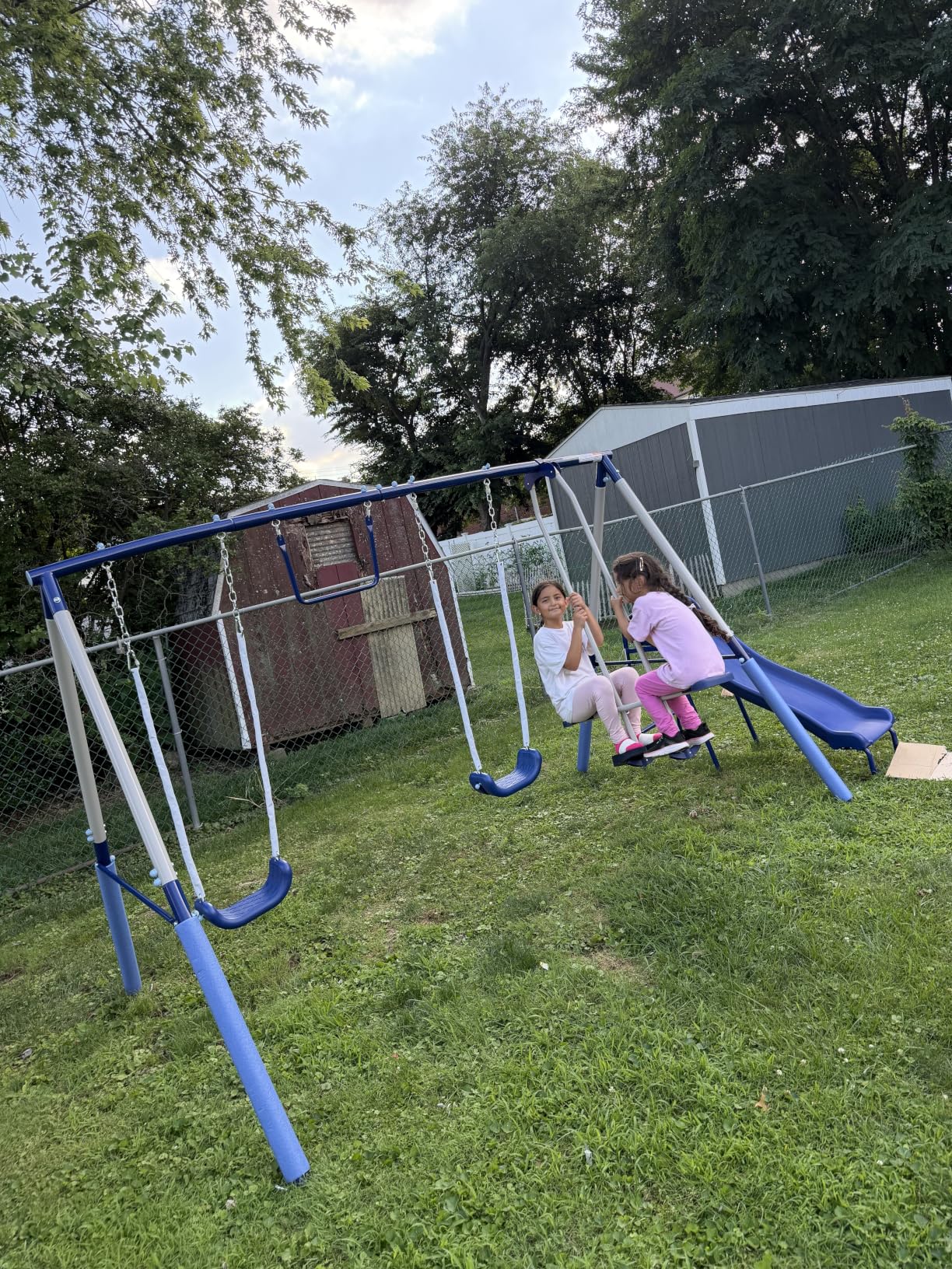 Sportspower Arcadia Metal Swing Set for Kids - Trapeze, 2-Person Glider, 5ft Slide, Anchor Kit, 6.1' Durable Steel Frame - Outdoor Backyard Playset with 600 lb Capacity customer photo 2